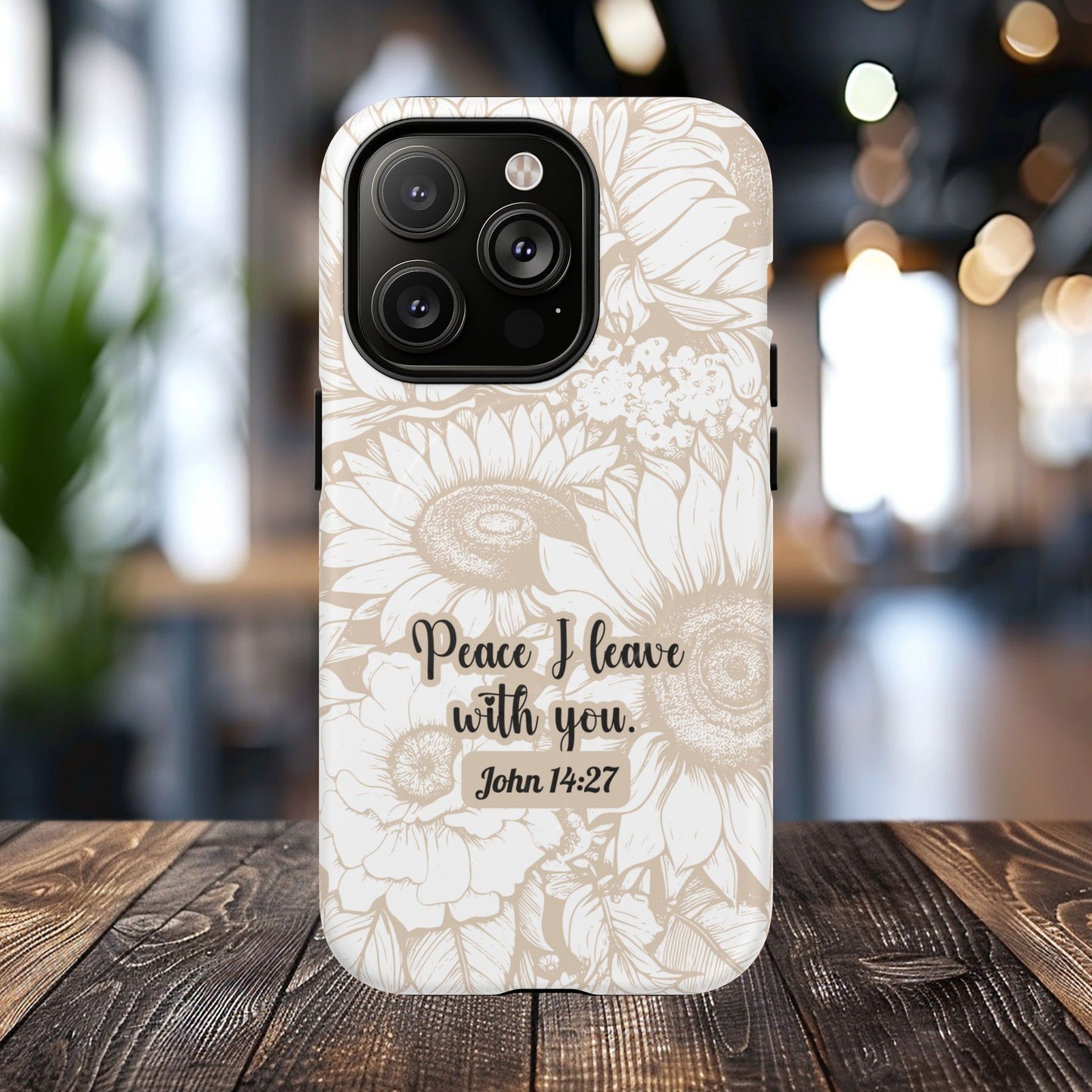 Peace I Leave with You John 14:27,Tough iPhone Magnetic MagSafe® Case Scripture, Sunflower Bible Verse,  iPhone® 13,  14, iPhone 15, iPhone 16, 17, Pro, Pro Max, Plus Cases.