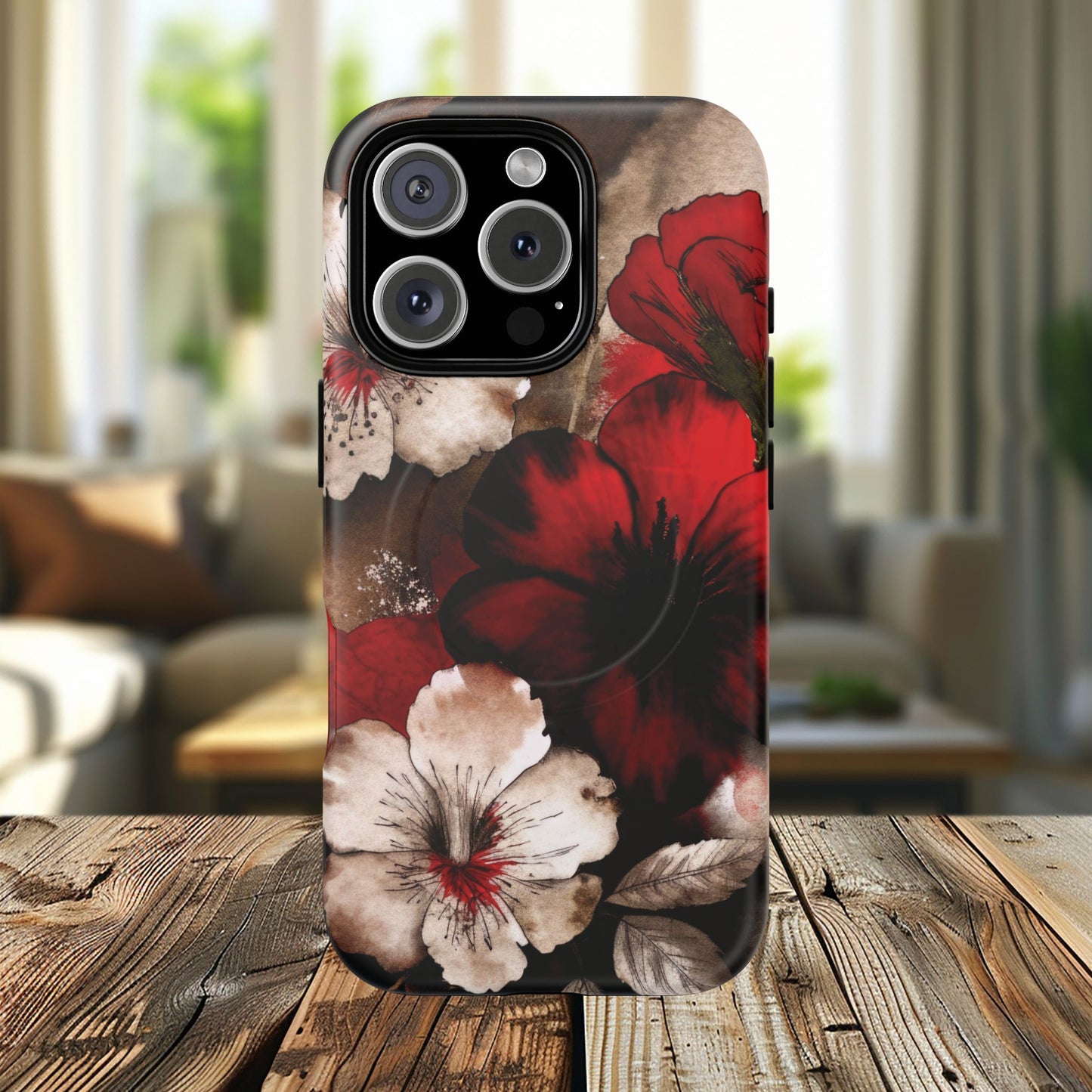 Crimson Noir Tough iPhone Magnetic Cases, Tough iPhone Protector, Stylish Floral Design, Gift for Her, Floral Accessories