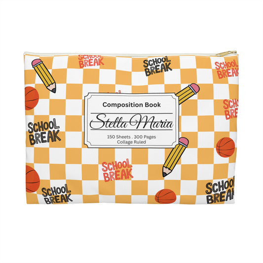 Personalized Orange Schoolyard Chic Composition Book Inspired Accessory Pouch, Kids School Supplies, Classroom Organizer, Teacher Gift, Fun Stationery Case, Back to School