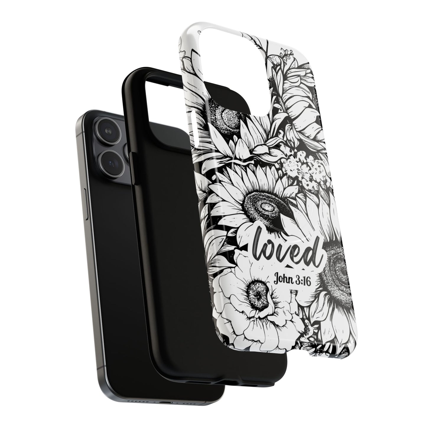 Loved John 3:16, Inspirational Gift, Tough iPhone Magnetic Case Scripture, Sunflower Bible Verse, MagSafe® iPhone® Tough Case, iPhone 14, iPhone 15, iPhone 16, Pro, Pro Max, Plus