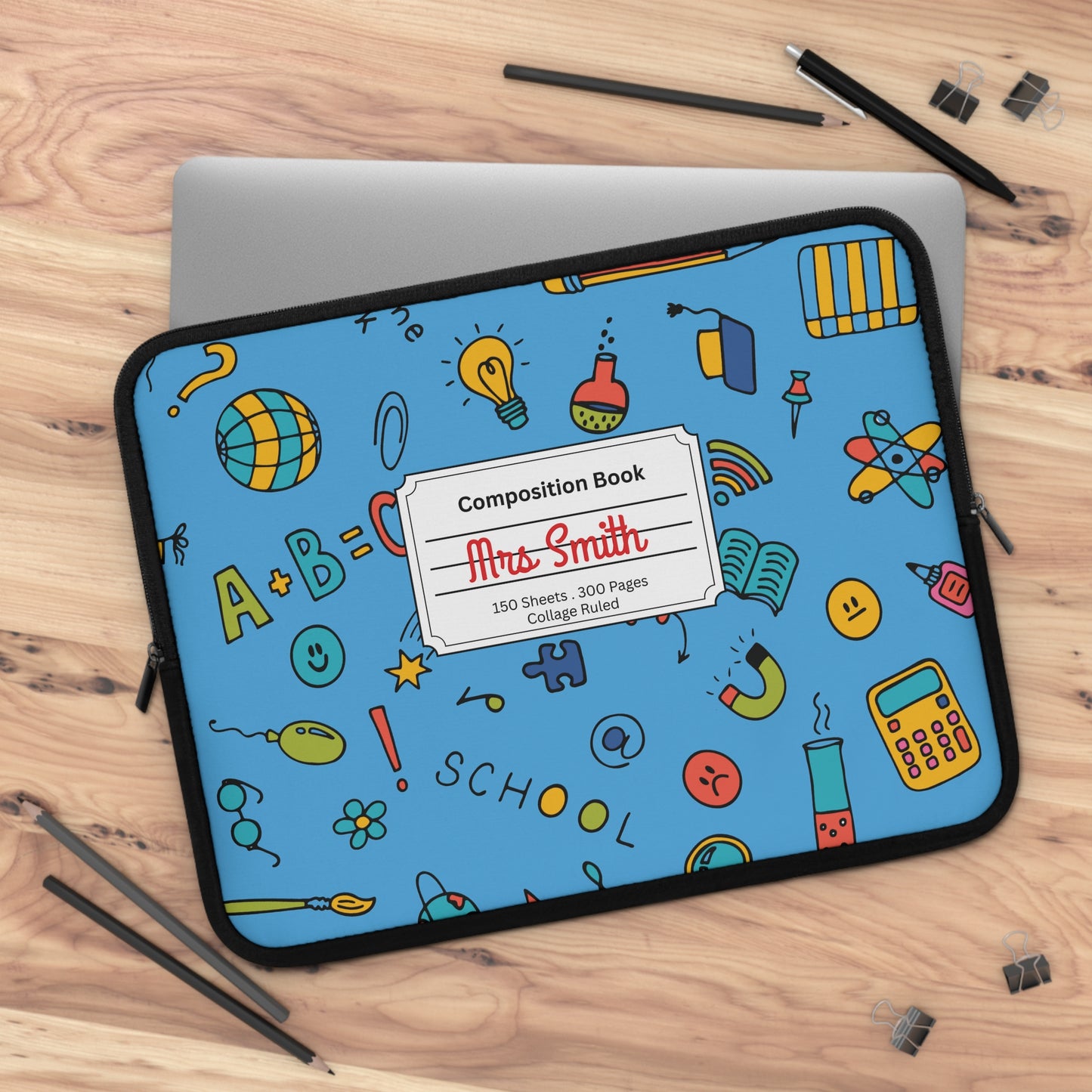 Personalized Classroom Couture Laptop Sleeve with Composition Book Inspired Design, Customizable Tech Case, School Supplies, Gift for Students, College Essentials, Back to School