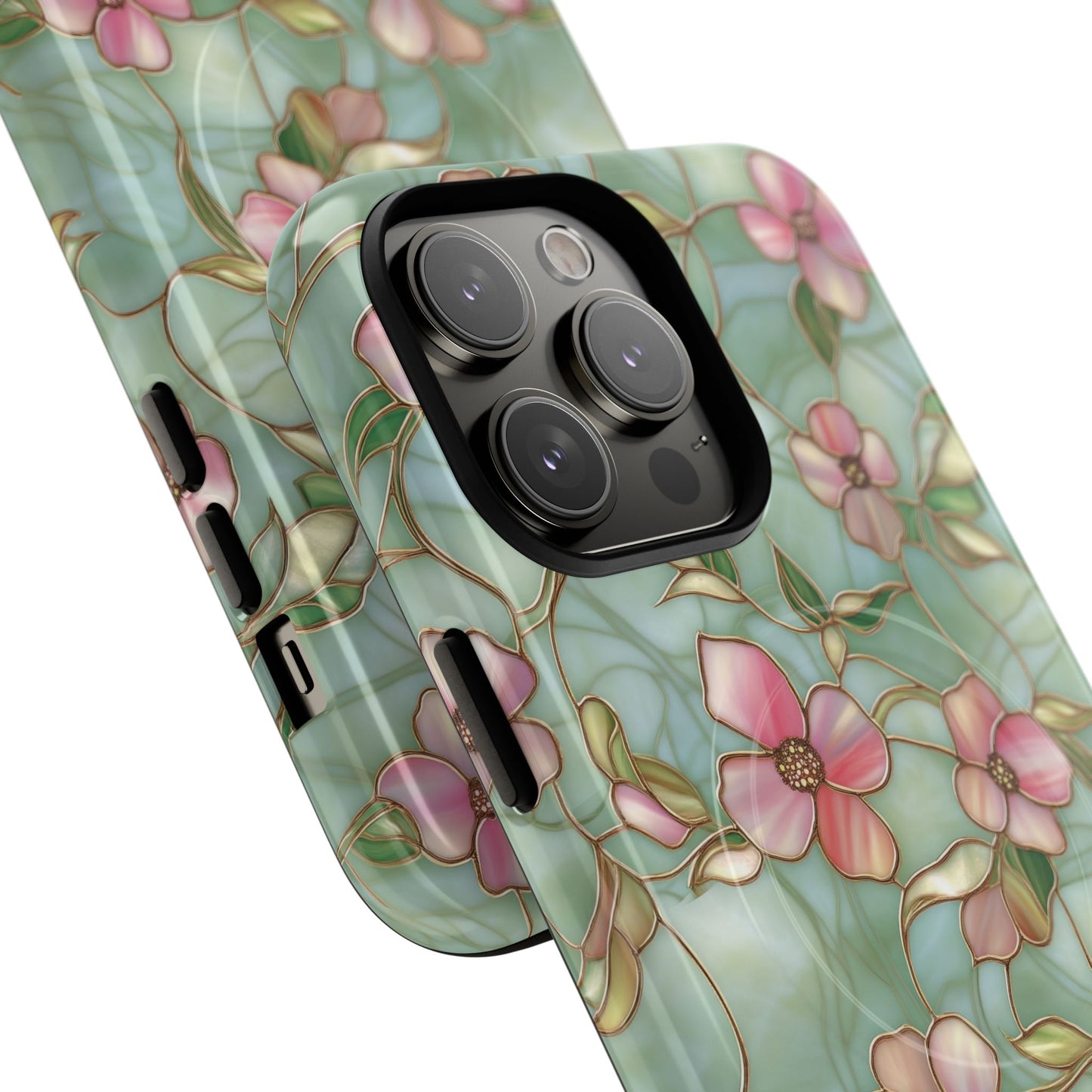 Aqua Bloom Serenity Tough iPhone Magnetic Cases, Cute Flower Design, Stylish Protection, Gift for Her, Trendy Accessories, iPhone MagSafe Accessory.