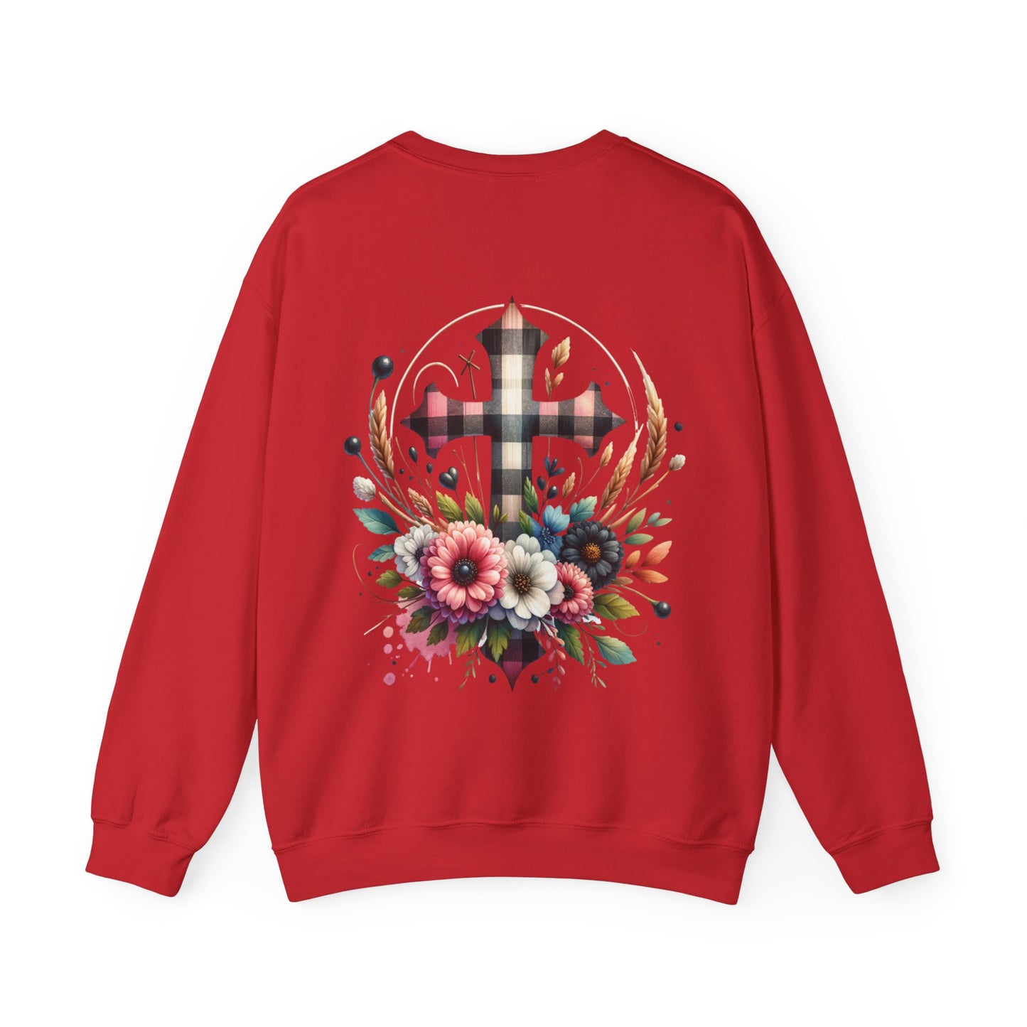 Faith and Floral Cross Unisex Heavy Gildan Blend™ Crewneck Sweatshirt.