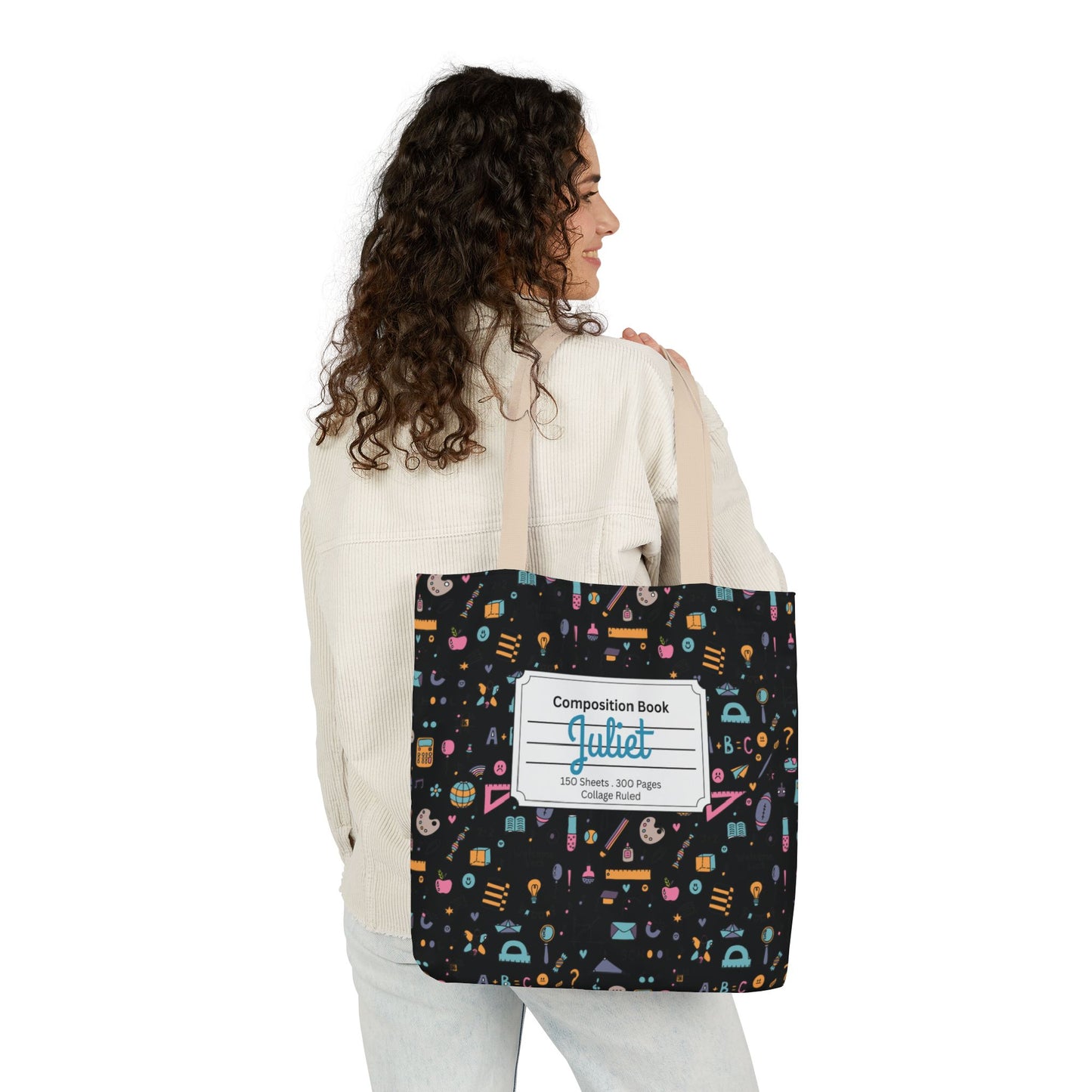 Personalized Chalkboard Chic Composition Book Inspired Canvas Tote Bag with Colorful Straps, Cute School Bag, Eco-Friendly Tote, Back to School Shopping Bag, Teacher Gift Idea