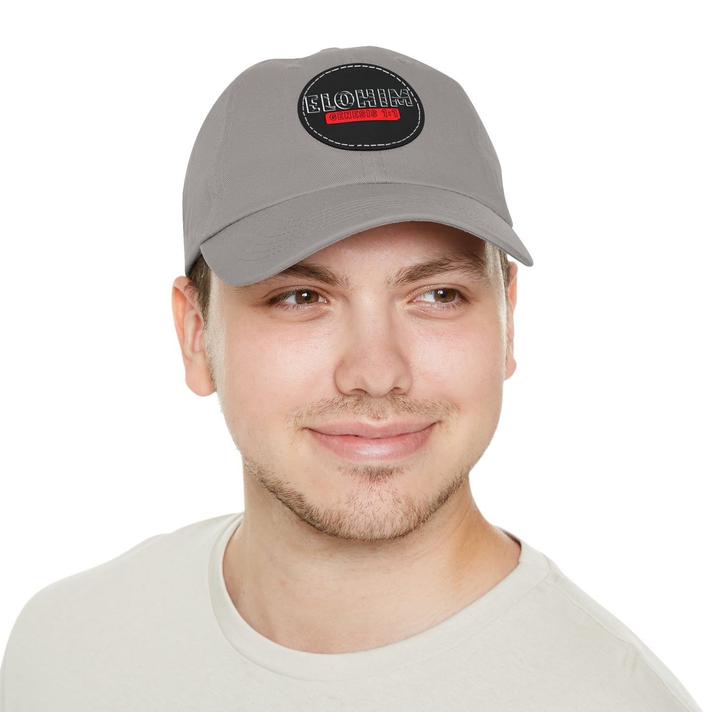 'ELOHIM, GENESIS 1:1- Stylish Dad Hat with Leather Patch | a Unisex Gift, Casual Wear, Summer Accessory, Unique Outdoor Cap, Adjustable Sun Hat, Christian Gift