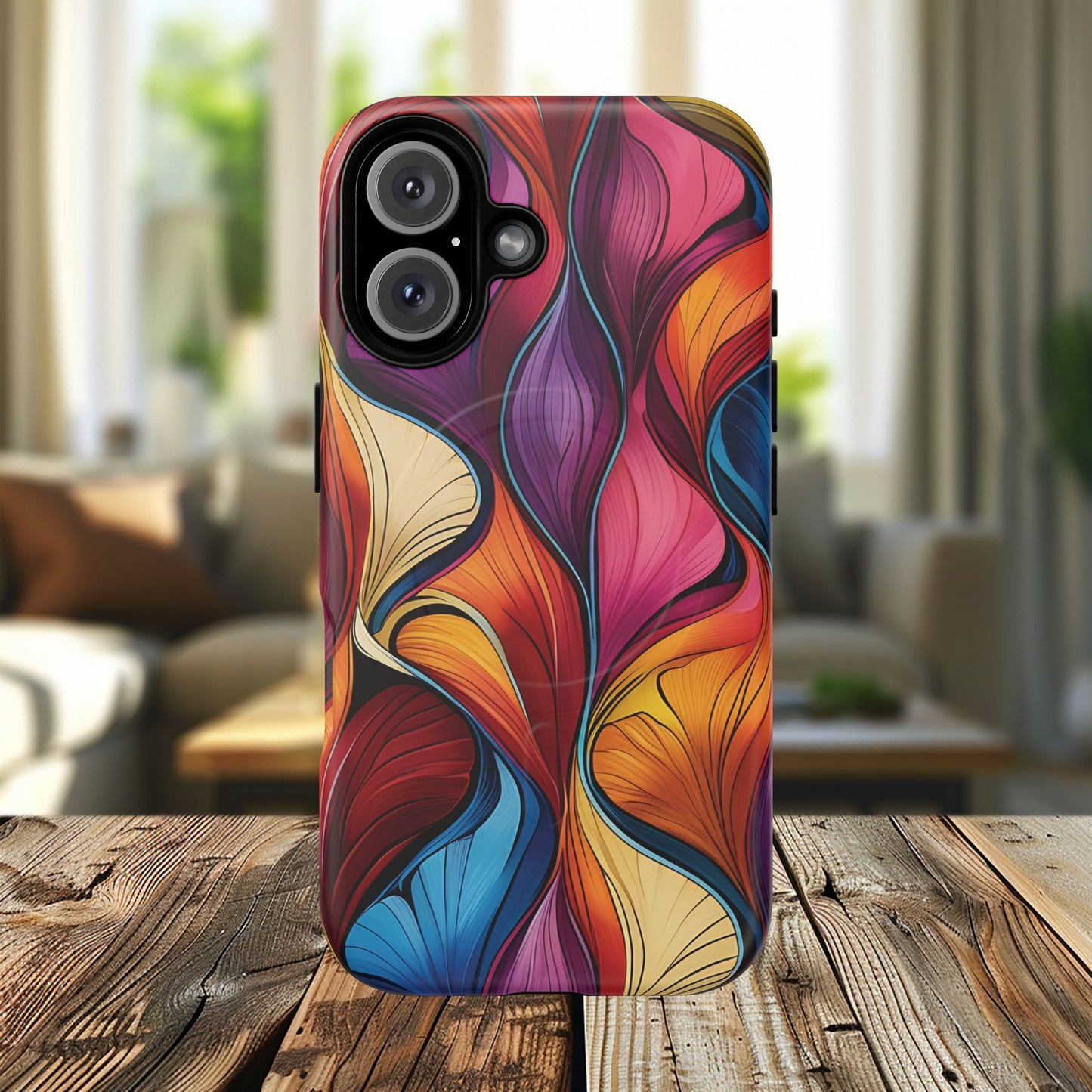 Vibrant Leaf Wave Tough Magnetic Phone Case, Vibrant Smartphone Cover, Unique Protective Case for Gifts, Phone Accessories, Trendy Design
