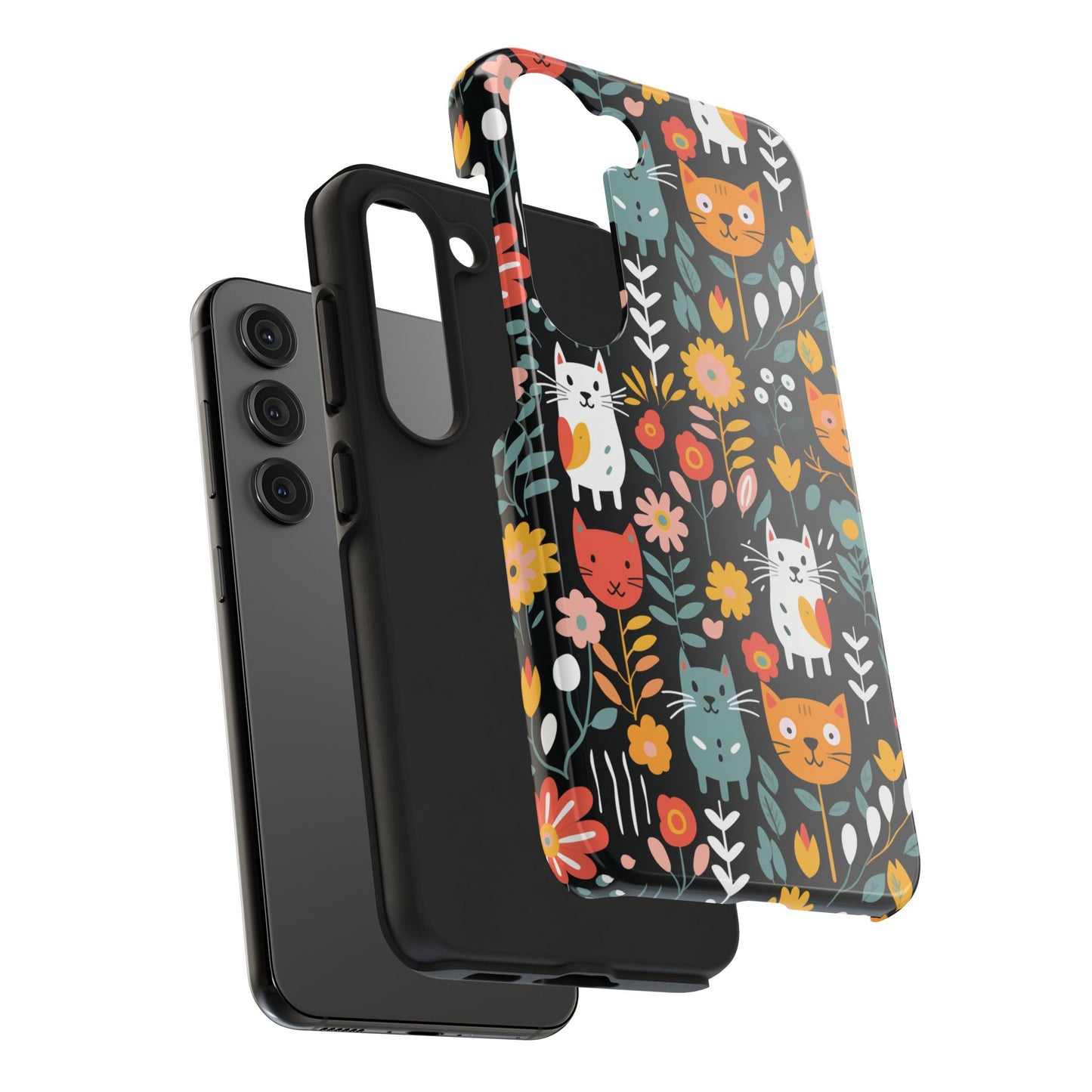 Whimsical Feline Garden iPhone and Samsung Tough Phone Cases