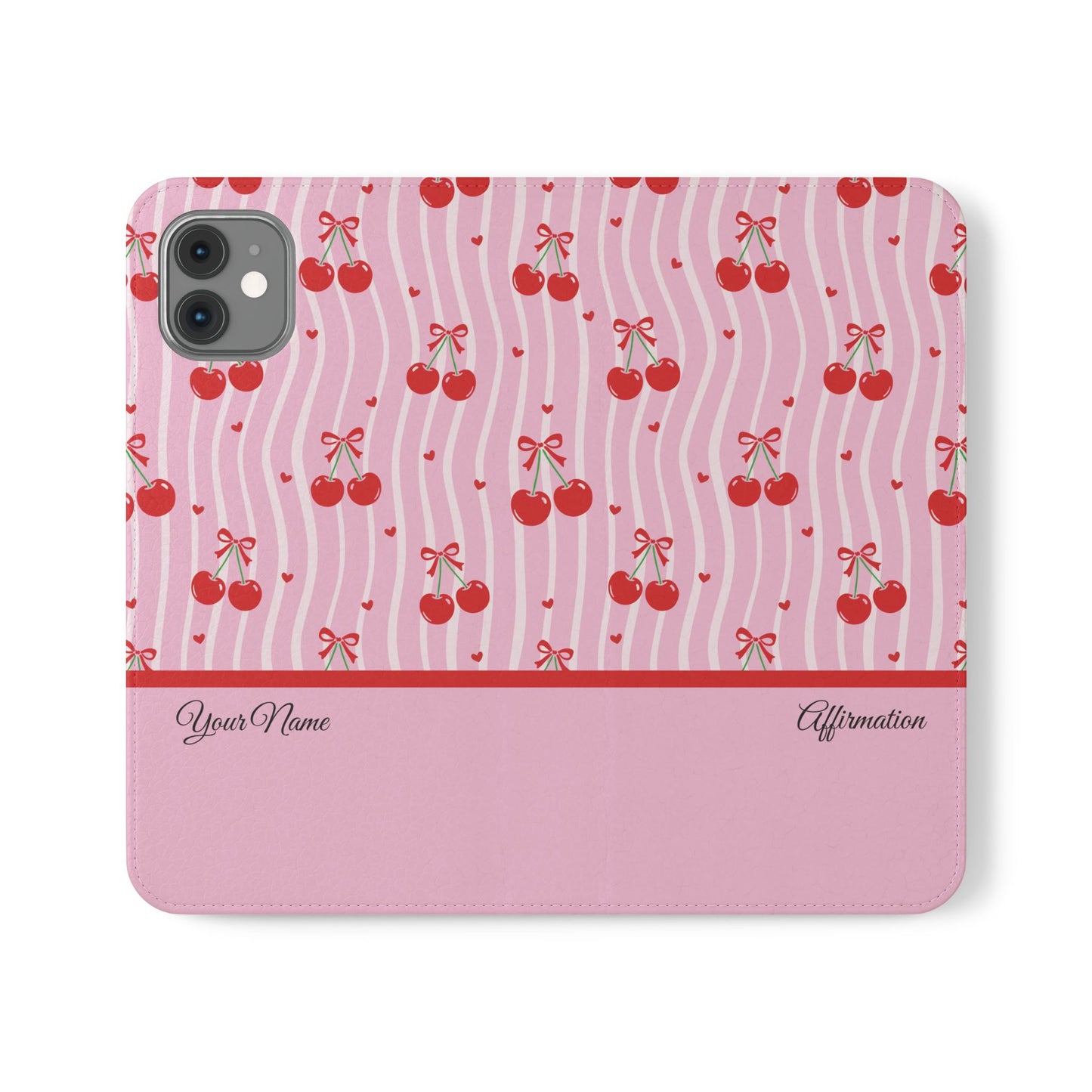 Personalized Cherry Blossom Dreams Flip iPhone and Samsung Cases — Wallet Folio with Name & Affirmation.