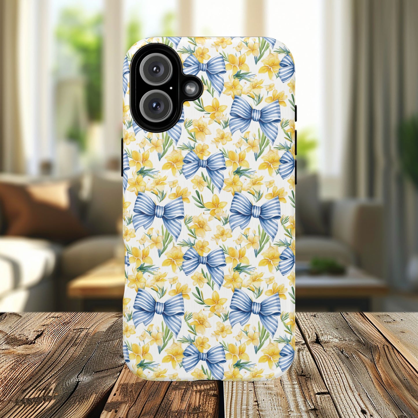 Sunshine Blue Coquette Bows Tough iPhone Magnetic Case for iPhones, Cute iPhone Cover, Spring Gift, Durable Case, Custom iPhone Protection