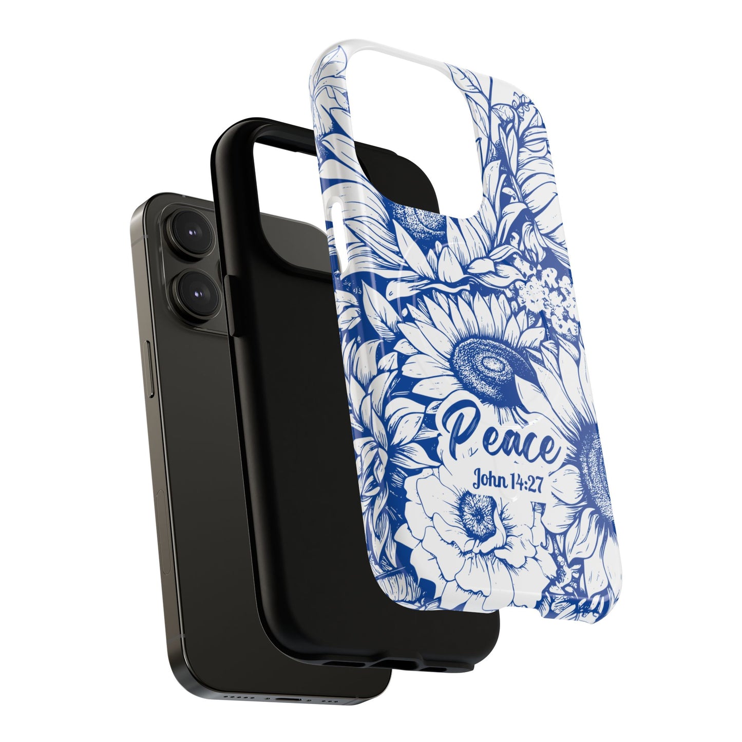 Peace I Leave with You John 14:27, Inspirational Gift, Tough iPhone Magnetic Case Scripture, Sunflower Bible Verse, MagSafe® iPhone® Tough Case, iPhone 14, iPhone 15, iPhone 16, Pro, Pro Max, Plus.