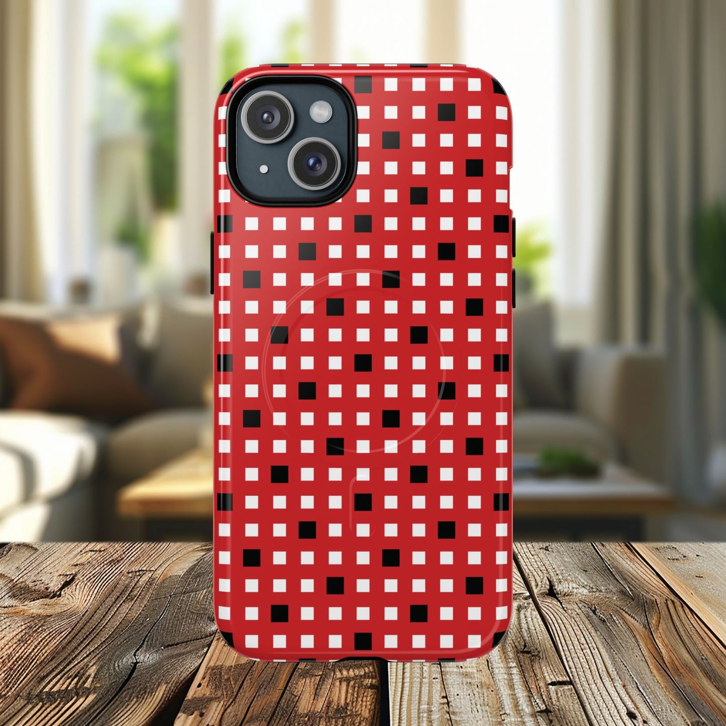 Crimson Gridlock Tough iPhone Magnetic Cases, Durable iPhone Accessories, Gift for Tech Lovers, Modern Design