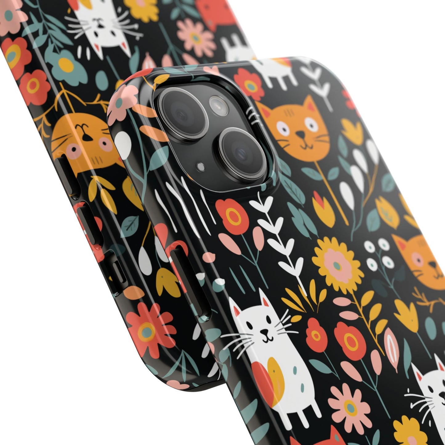 Personalized Whimsical Feline Garden Tough Phone Case — Custom Name iPhone & Samsung