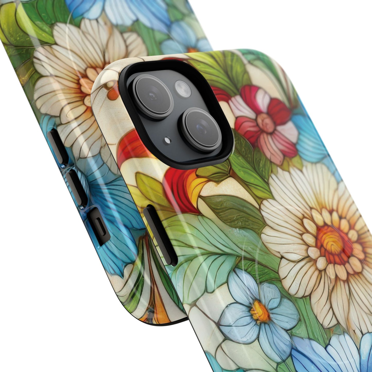 Botanical Radiance Tough iPhone Magnetic Case, Customizable Durable iPhone Cover | Ideal Gift for Nature Lovers, Floral Stained Glass Gift
