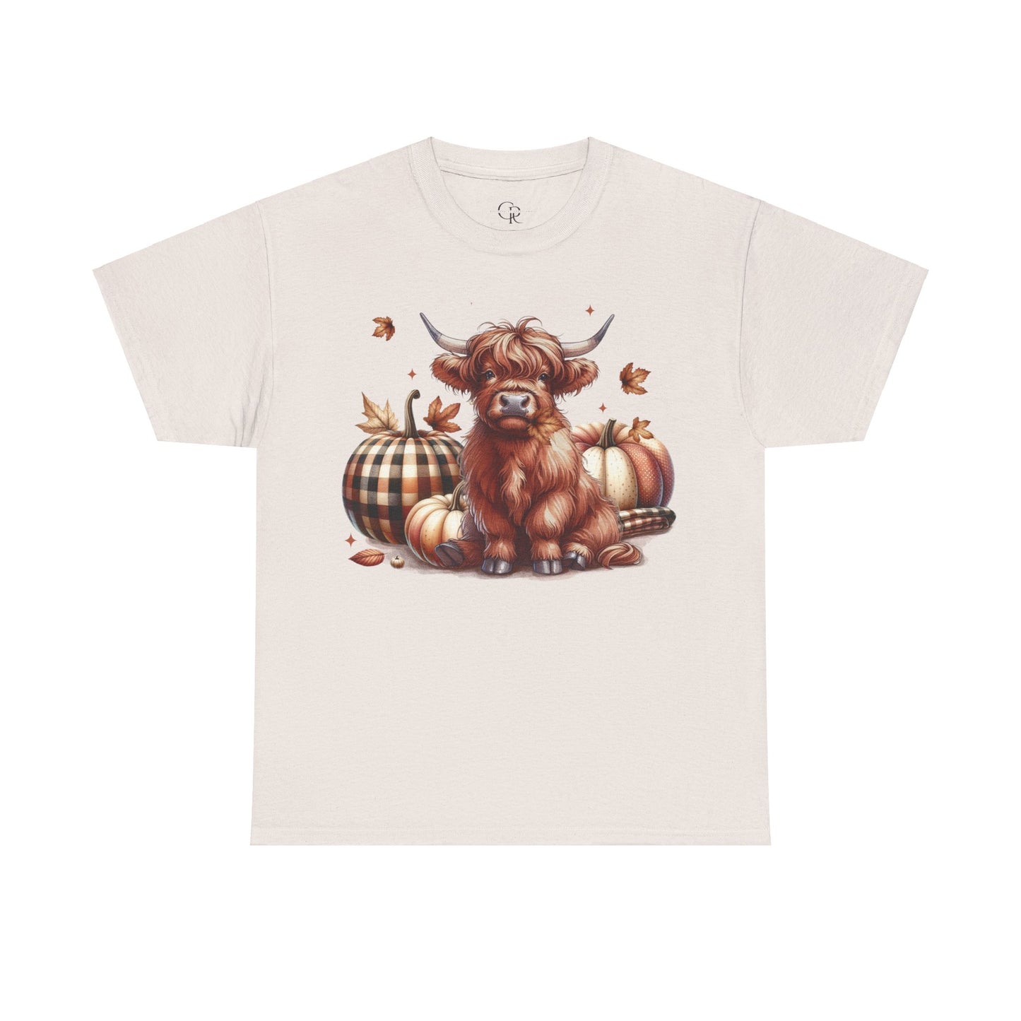 Autumn Highland Cow Charm Unisex Heavy Cotton Tee