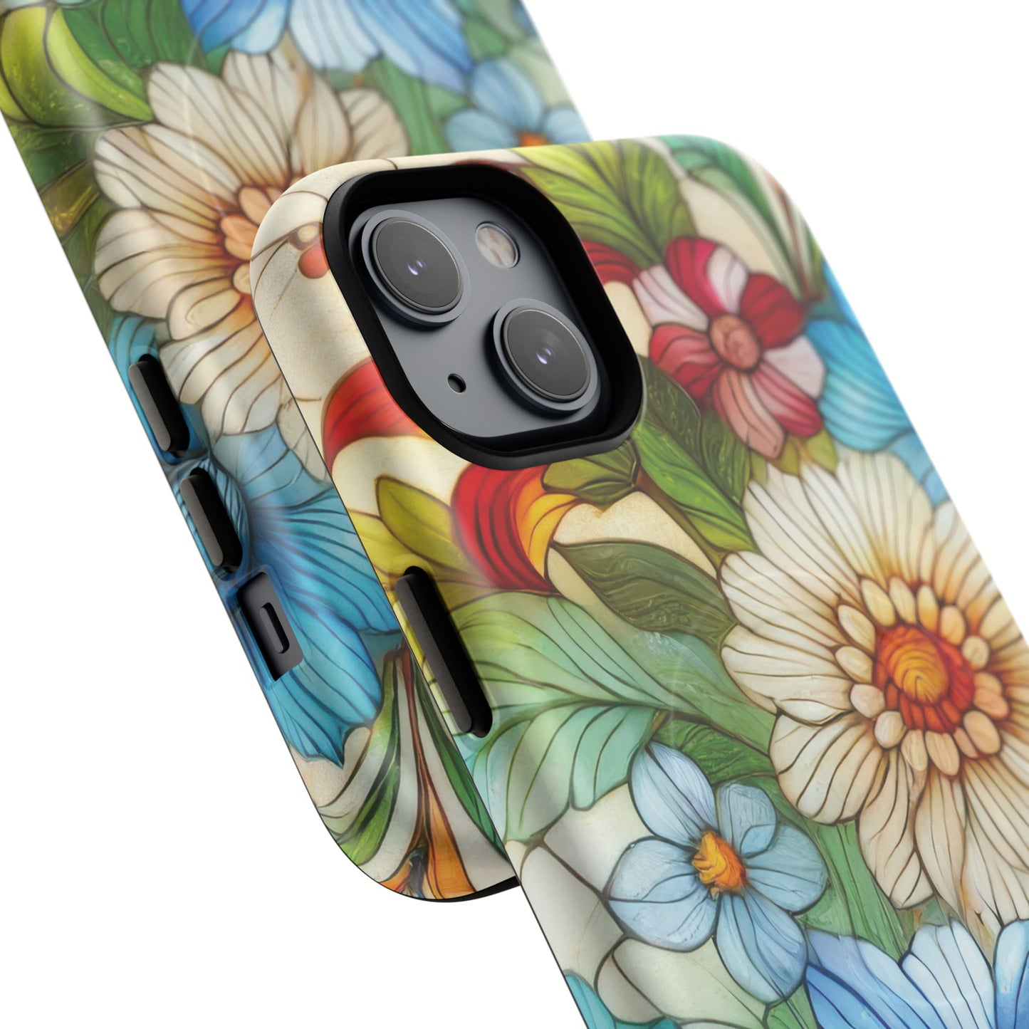 Botanical Radiance Tough iPhone Magnetic Case, Customizable Durable iPhone Cover | Ideal Gift for Nature Lovers, Floral Stained Glass Gift