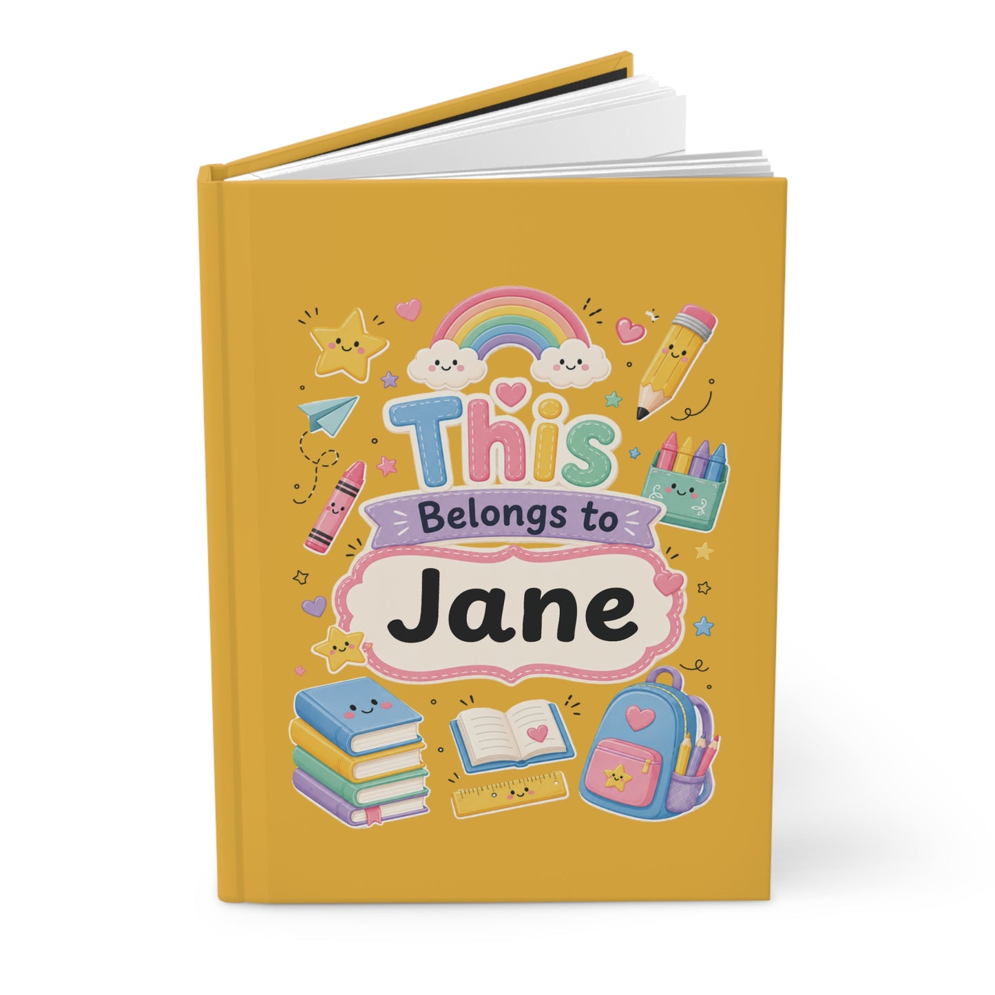 Personalized Kids Yellow Hardcover Notebook — "This Belongs to [Name]" Cute School Notebook/Back to School.