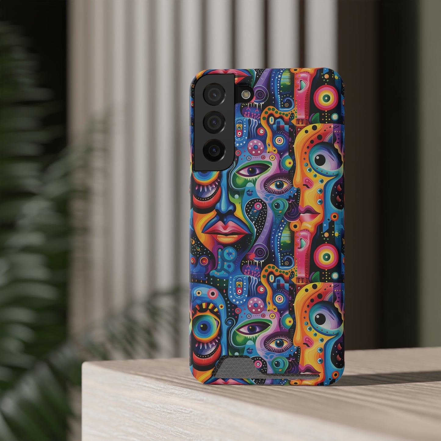 Psychedelic Visions Phone Case with Card Holder - Colorful and Stylish Design for Creatives