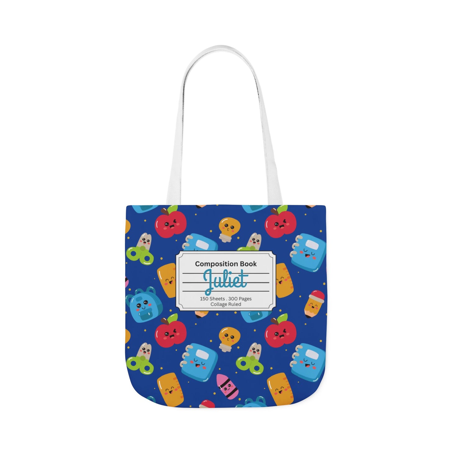 Personalized Blue Kawaii Composition Book Inspired Canvas Tote Bag with Colorful Straps, Cute School Bag, Eco-Friendly Tote, Back to School Shopping Bag, Teacher Gift Idea