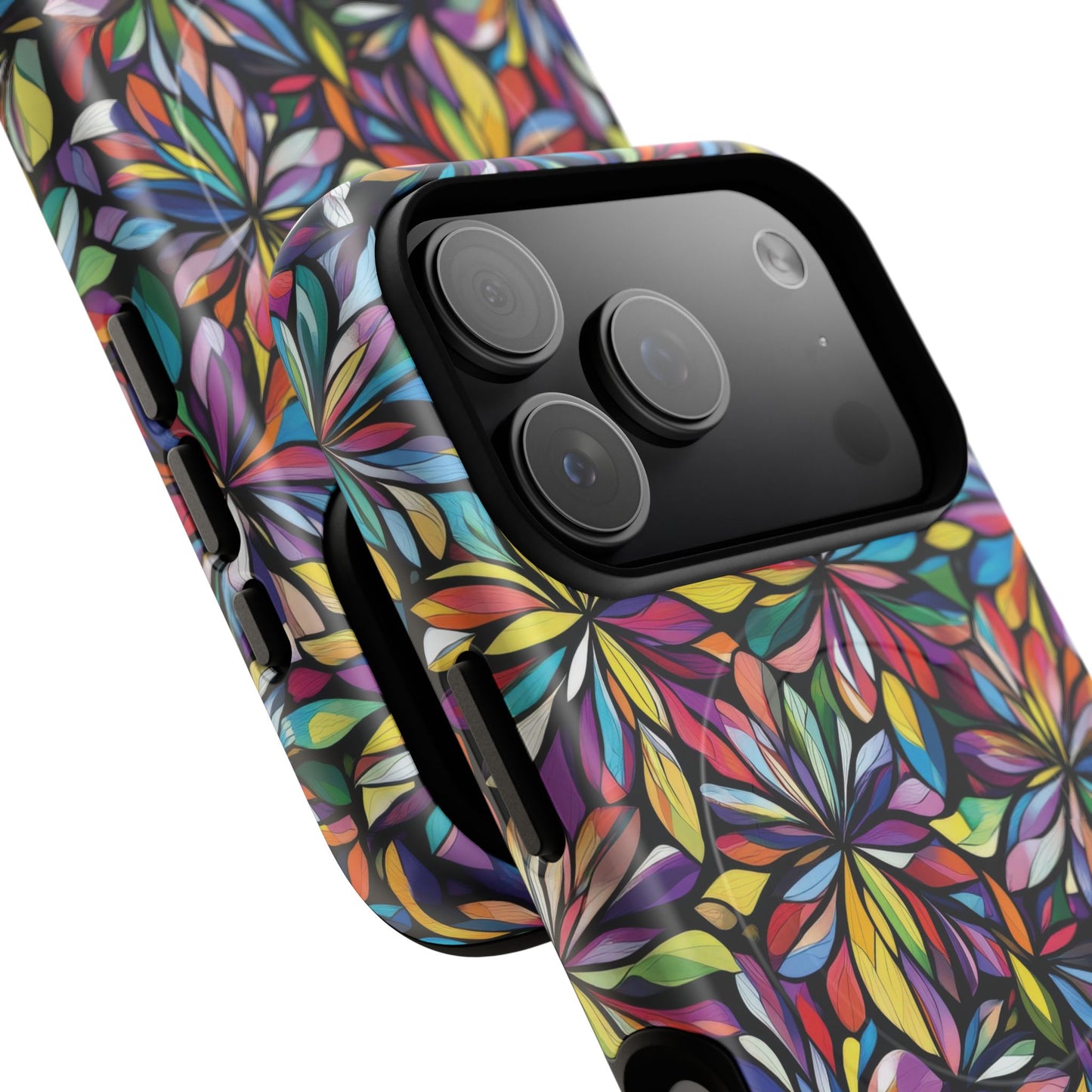 Prism Petal Burst Tough Magnetic iPhone Case, Colorful iPhone Case, Unique Gift for Flower Lovers, Stylish stained Glass Accessory