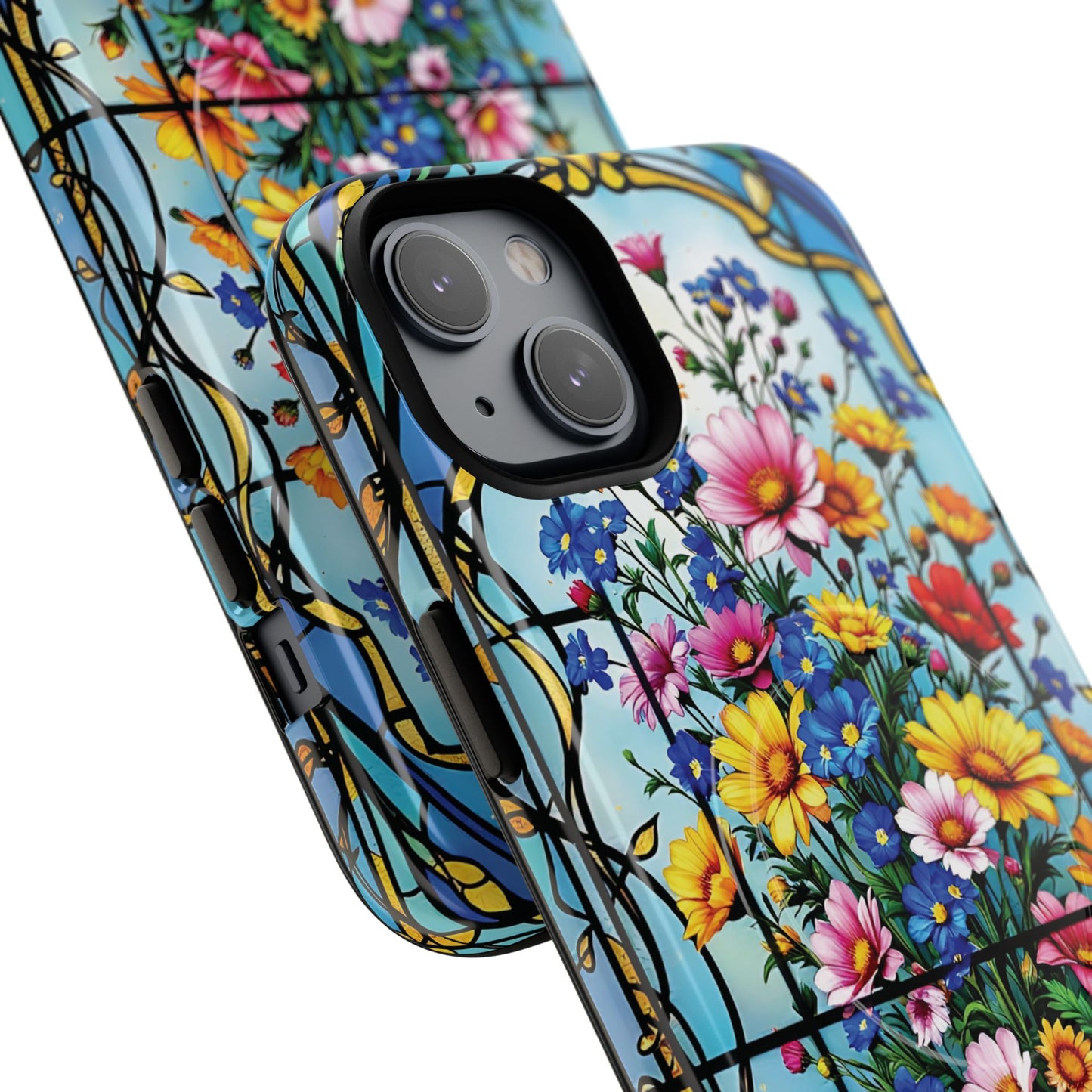 Floral Stained Glass Tough Magnetic Case, Durable Phone Cover, Gift for Nature Lovers, Unique Floral Design, Phone Accessories for All Occasions.