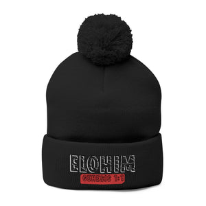 Cozy Pom-Pom Knit Cap with 'ELOHIM, GENESIS 1:1'  Embroidery Beanie - Stylish Winter Accessory for All Ages, Perfect Gift for Birthdays, Holidays, and Outdoor Activities