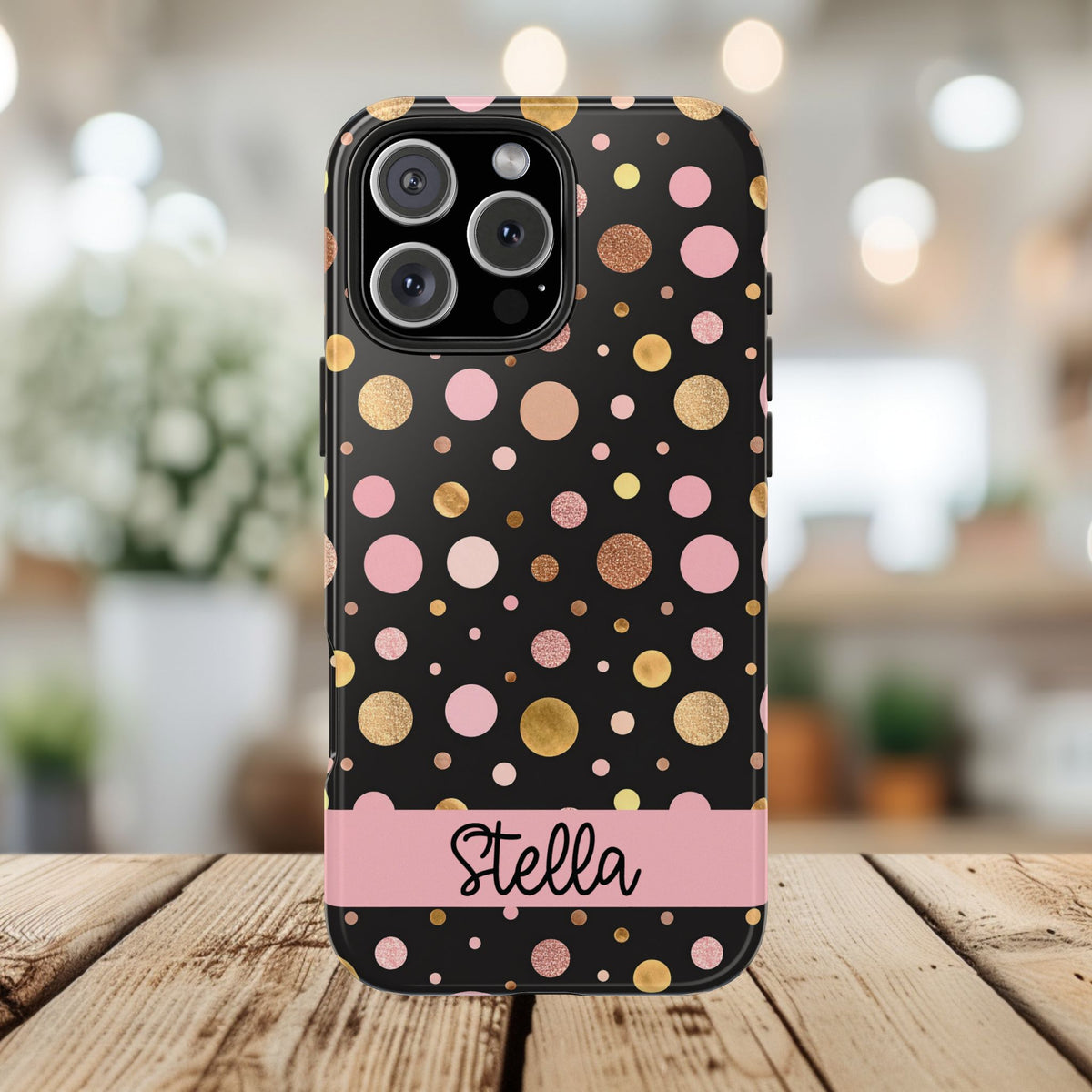 Personalized Gold & Pink Confetti Tough Phone Case — Glitter Dot Protective Phone Cover