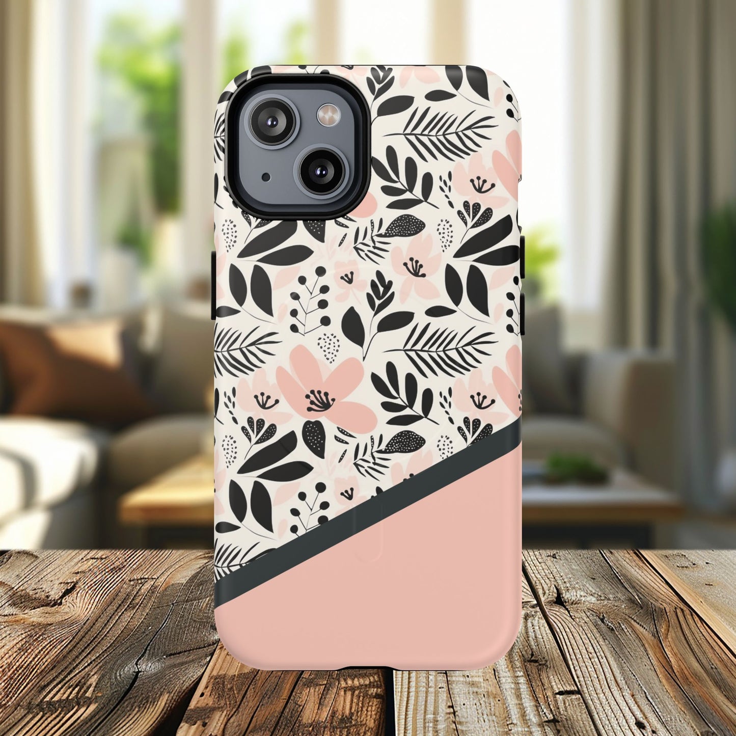 Personalized Floral Blush Garden Whisper Tough Magnetic MagSafe® iPhone® 13, 14, 15, 16, 17, Pro, Pro Max, Plus Cases (Custom Name).