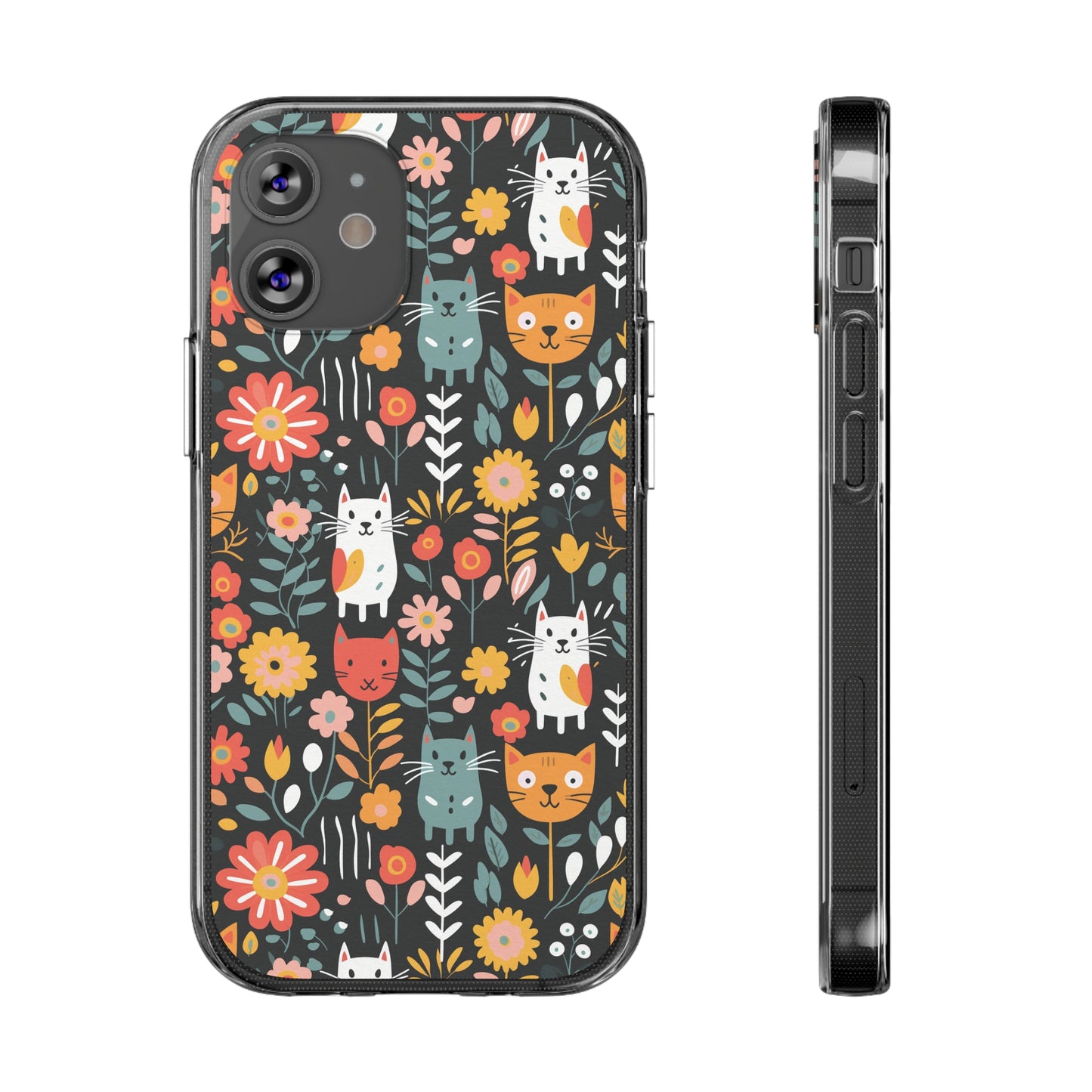 Whimsical Feline Garden Clear Silicone iPhone Cases