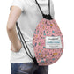 Custom Pink Chalkboard Chic Composition Book Inspired Colorful plsyful icons Drawstring Bag | Personalized College Ruled Tote | Kids School Gear | Fun Gym Sack | Back to School Accessory
