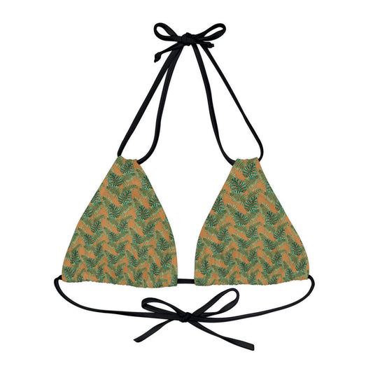 Brown Tropical Bliss Strappy Triangle Bikini Top (AOP)- (PY)