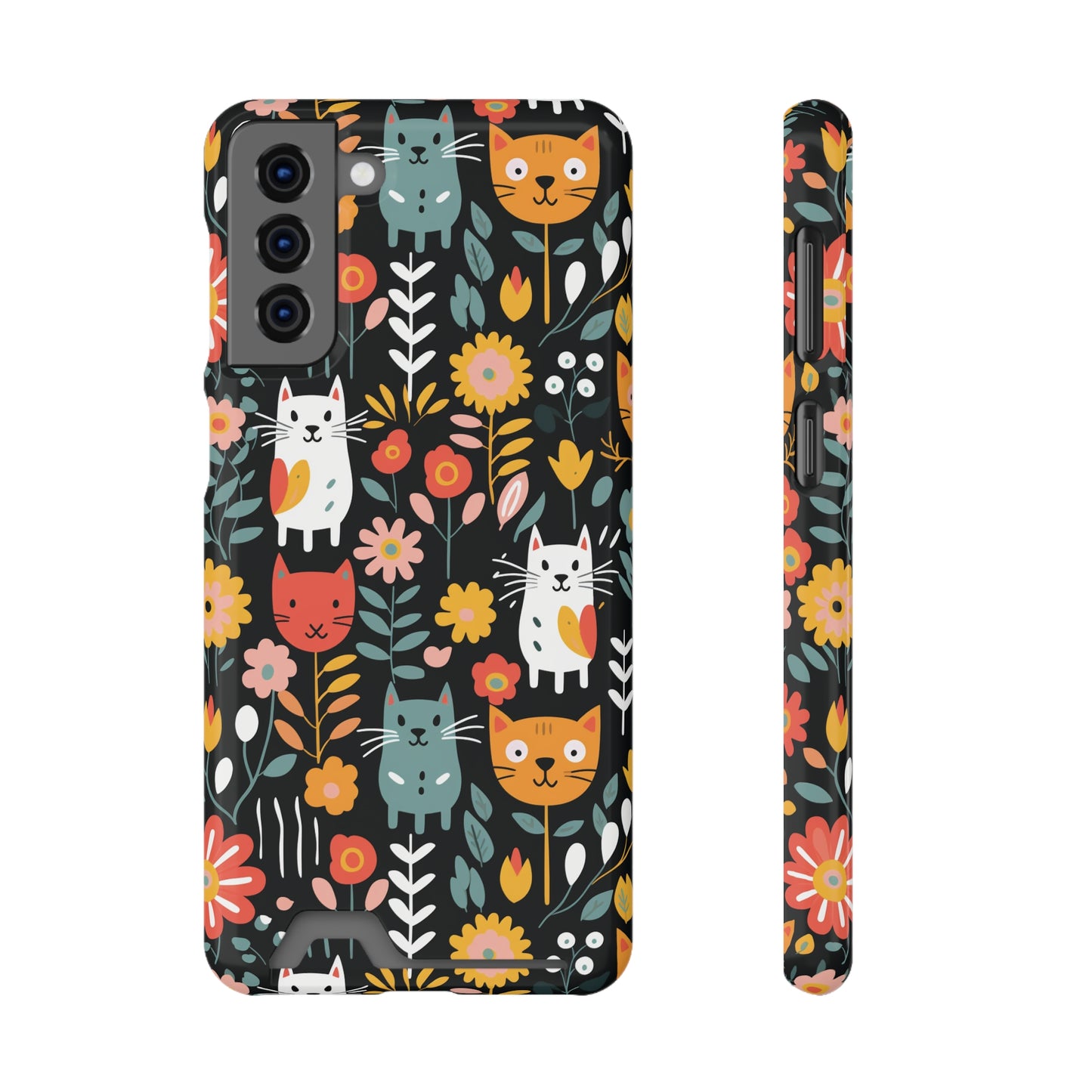 Whimsical Feline Garden iPhone and Samsung Case With Card Holder