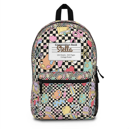 Personalized Black Doodle Daydream Composition Book Inspired Backpack for Students, Fun School Bag, Back to School Essentials, Notebook Print Backpack, College Student Gift