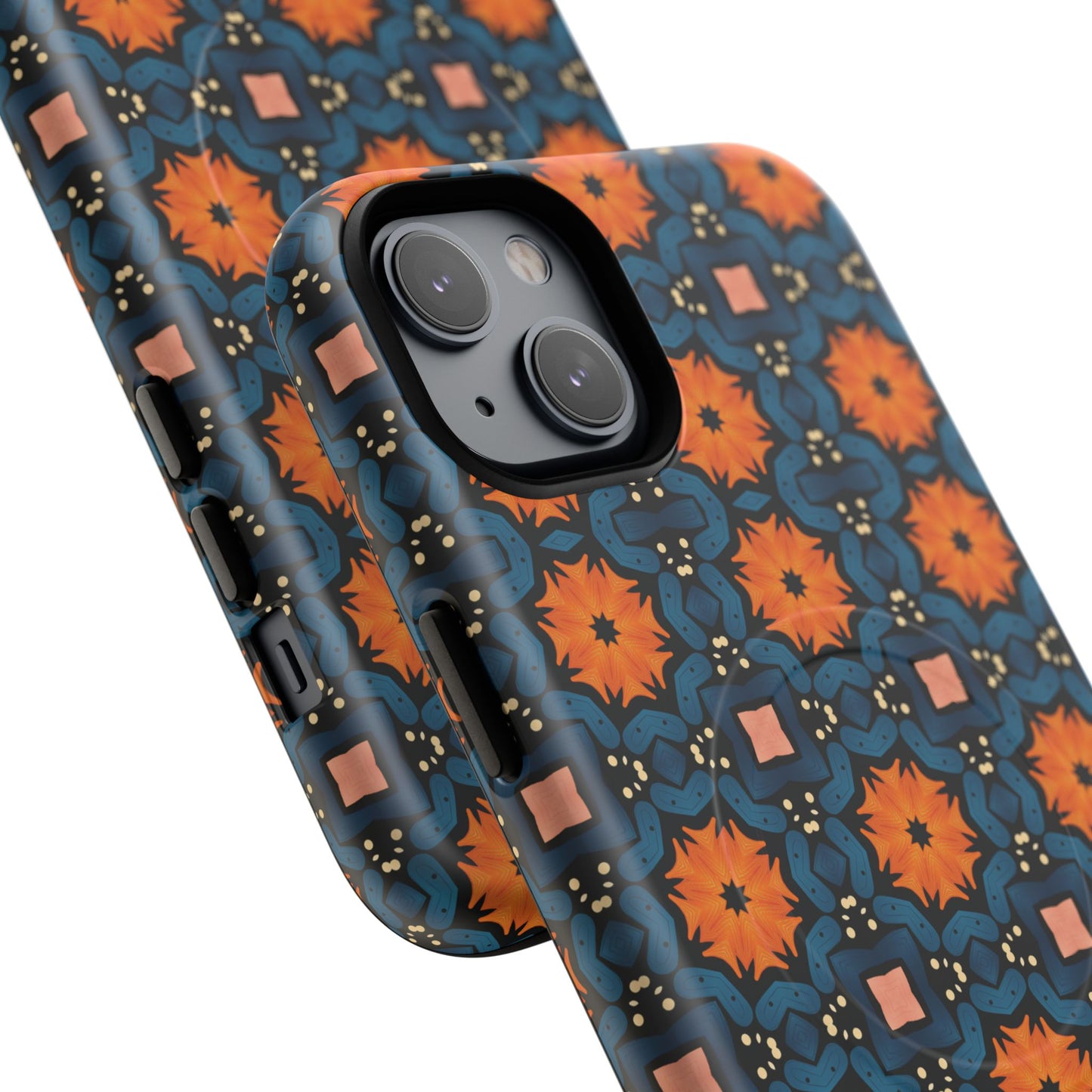 Saffron Tile Bloom Vibrant Floral Tough Magnetic iPhone Case, Durable iPhone Cover, Gift for Her, Floral Design, Unique iPhone Protection.