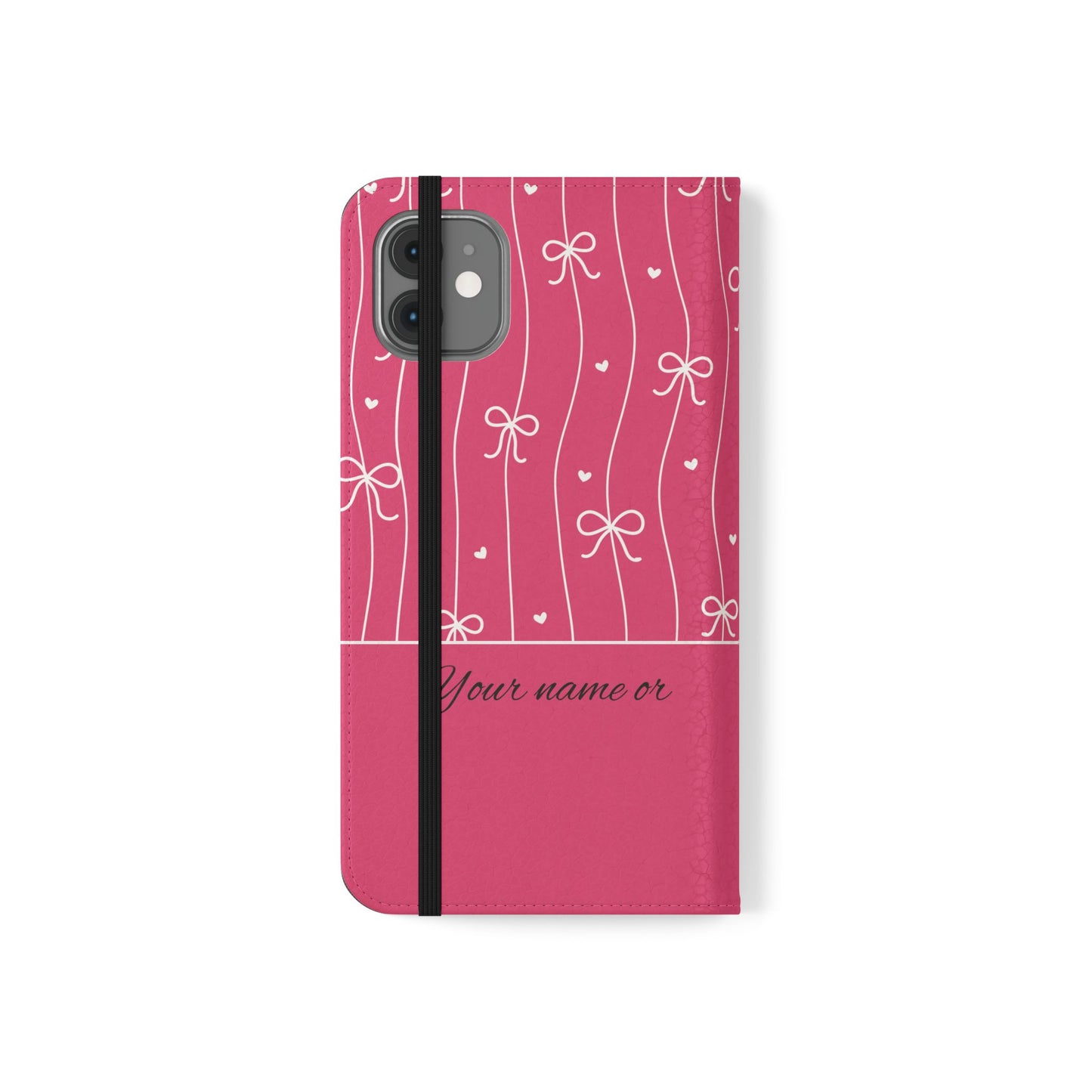 Personalized Pink Bow Coquette Flip iPhone and Samsumg Case — Custom Name or Affirmation Wallet Cover