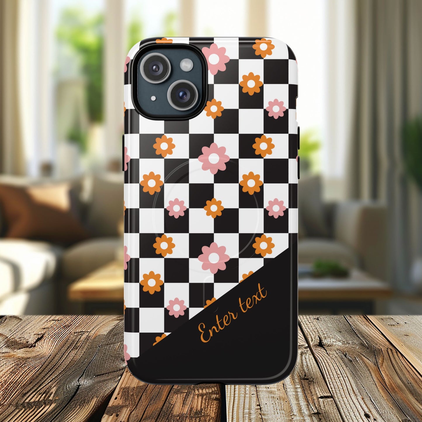 Groovy Checkered Bloom iPhone Case, Tough Magnetic Cases for Women, Stylish iPhone Cover, Trendy Floral Print, Gift for Her, Everyday Accessories
