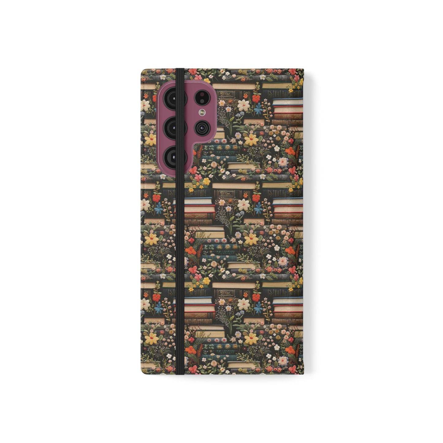 Book Stack Floral Flip iPhone and Samsung Phone Case — Vintage Library Wallet Cover.