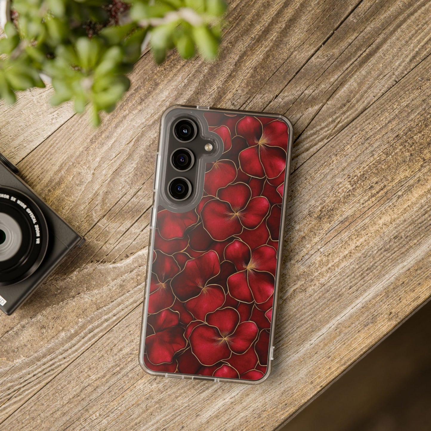 Velvet Petal Noir Floral Petal Clear Impact-Resistant iPhone and Samsung Case.
