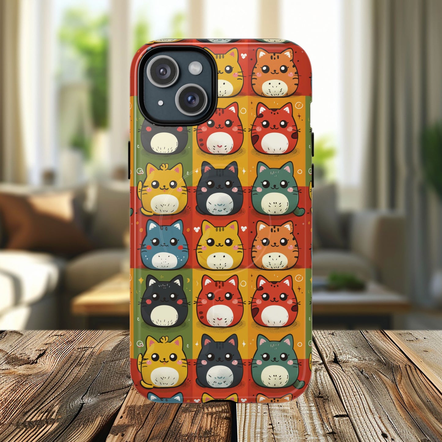 Cute Kawaii Cat iPhone Case, Tough Magnetic iPhone Case, Animal Lover Gift, Kawaii iPhone Cover, Fun Cat Design