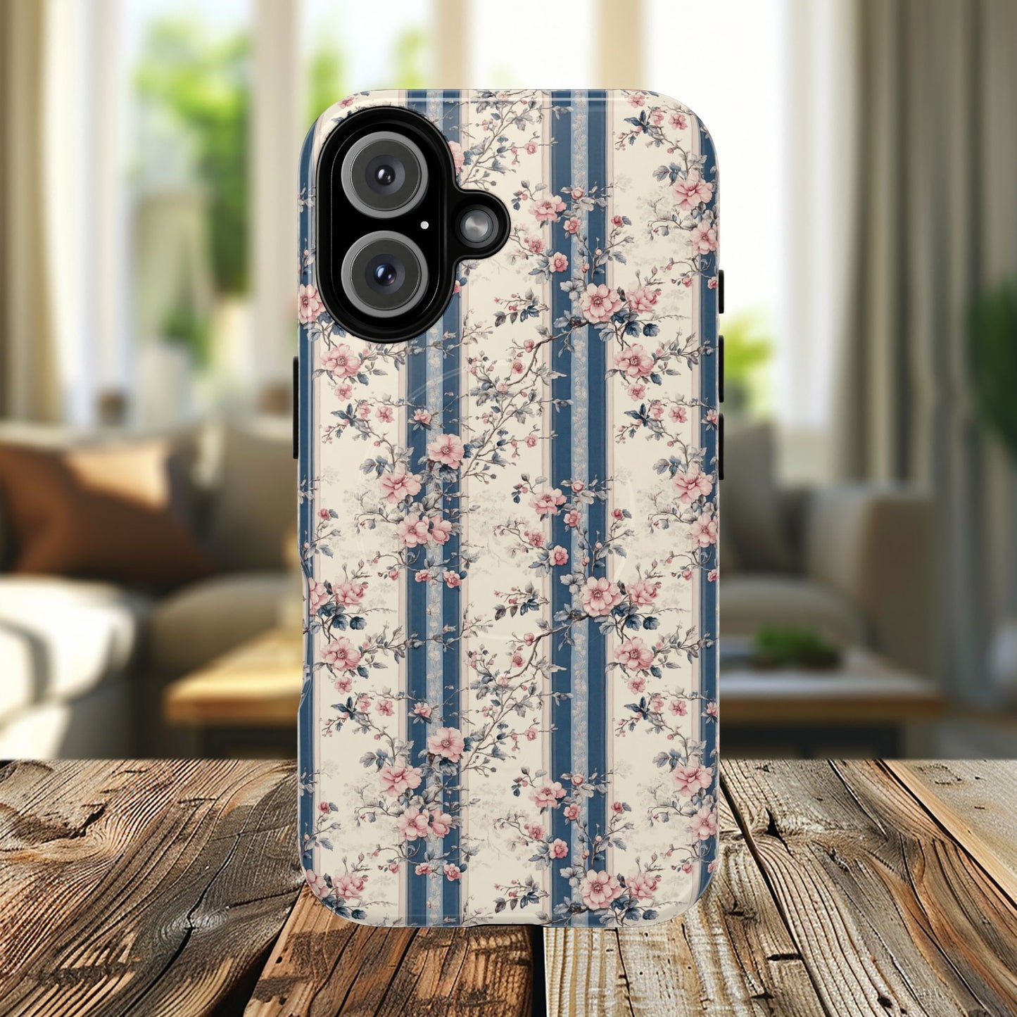 Victorian Rose Stripe iPhone Case, Tough Magnetic Cases for Stylish Protection, Flower Pattern iPhone Cover, Trendy Gift Idea for Her