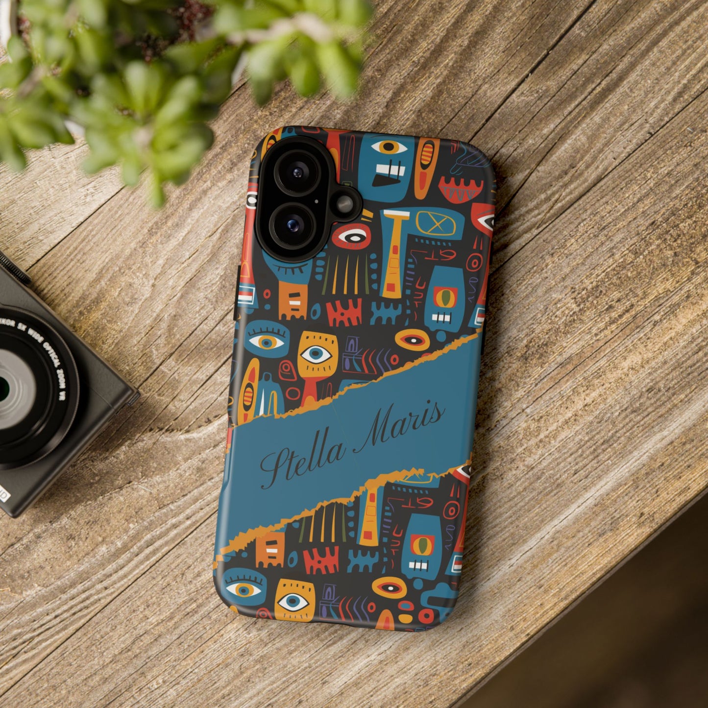 Personalized Colorful Abstract Faces Tough iPhone, Google and Samsung Case with Custom Name, Artistic Phone Cover, Phone Protector
