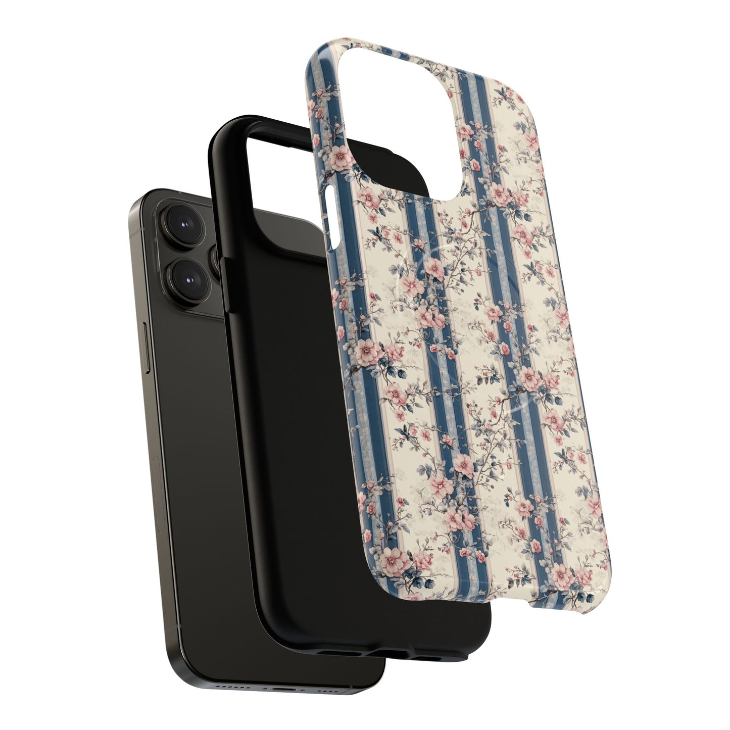 Victorian Rose Stripe iPhone Case, Tough Magnetic Cases for Stylish Protection, Flower Pattern iPhone Cover, Trendy Gift Idea for Her