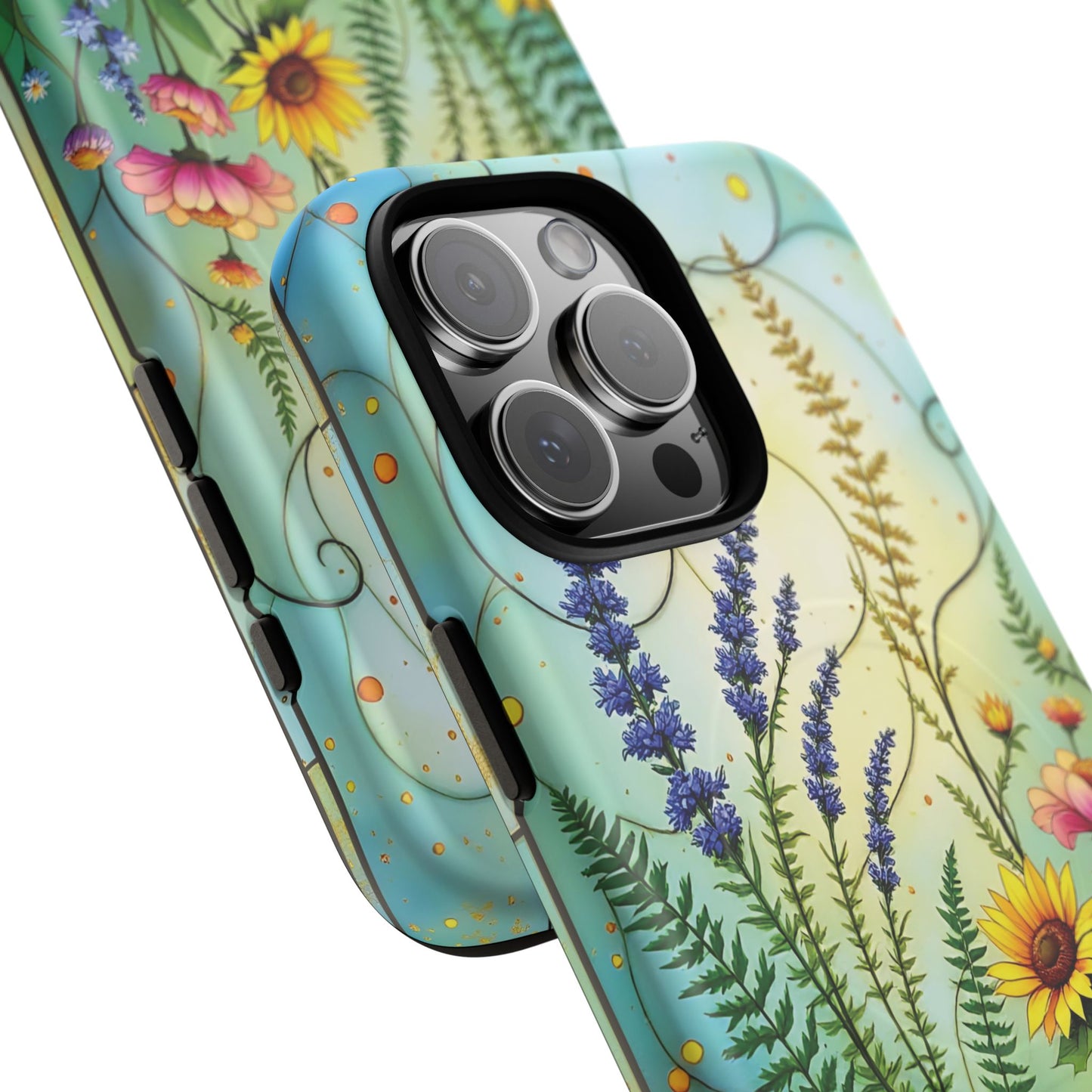 Floral Stained Harmony Glass Tough Magnetic Phone Case | Nature Inspired Design | Durable Protection | Gift for Nature Lovers | Spring Vibe