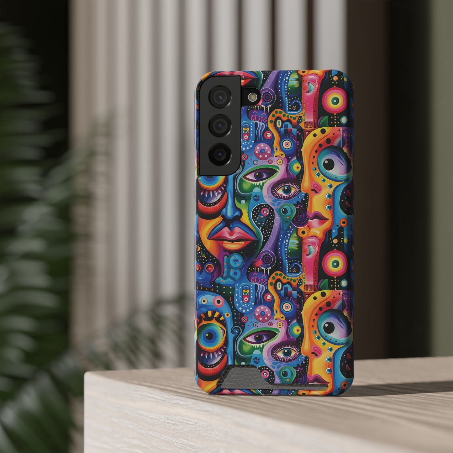 Psychedelic Visions Phone Case with Card Holder - Colorful and Stylish Design for Creatives
