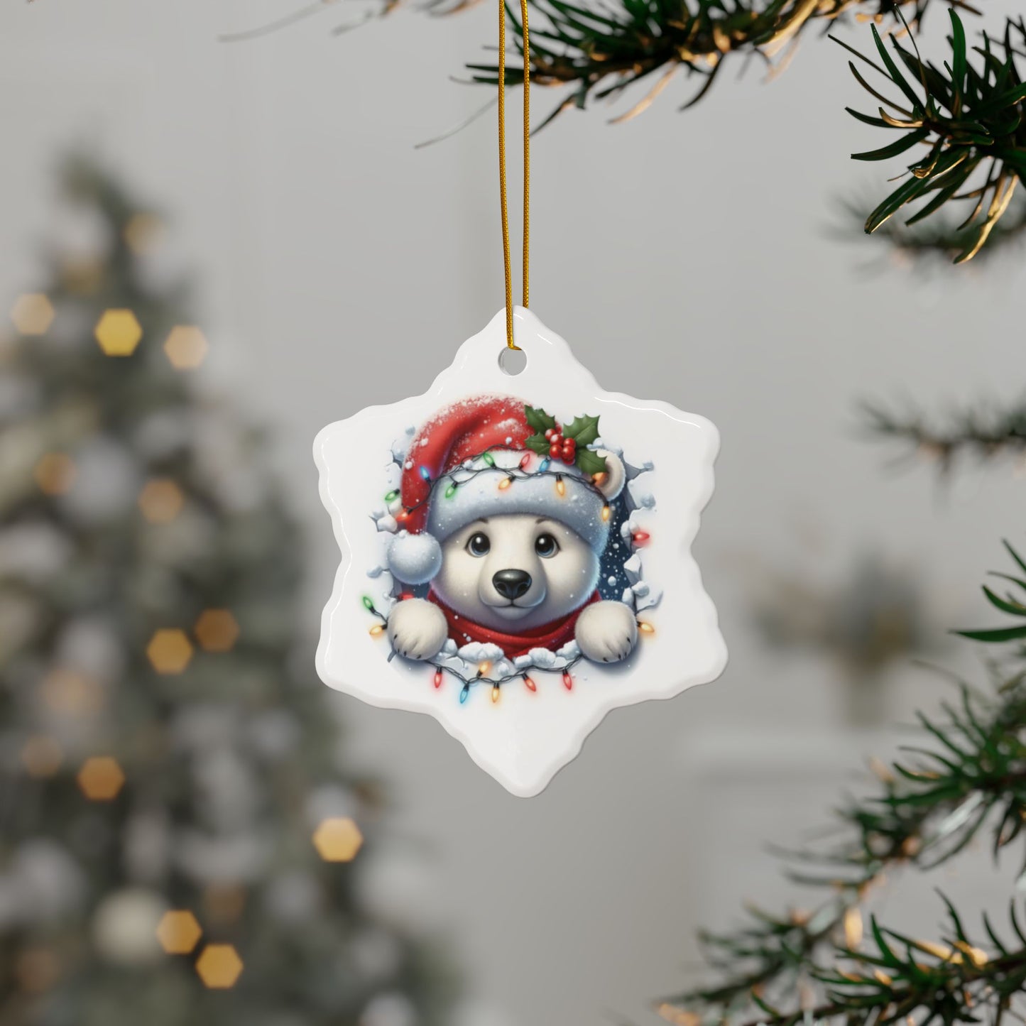 Polar Bear Ceramic Ornaments, 2-Side Print, (1pc, 3pcs, 5pcs, 10pcs)