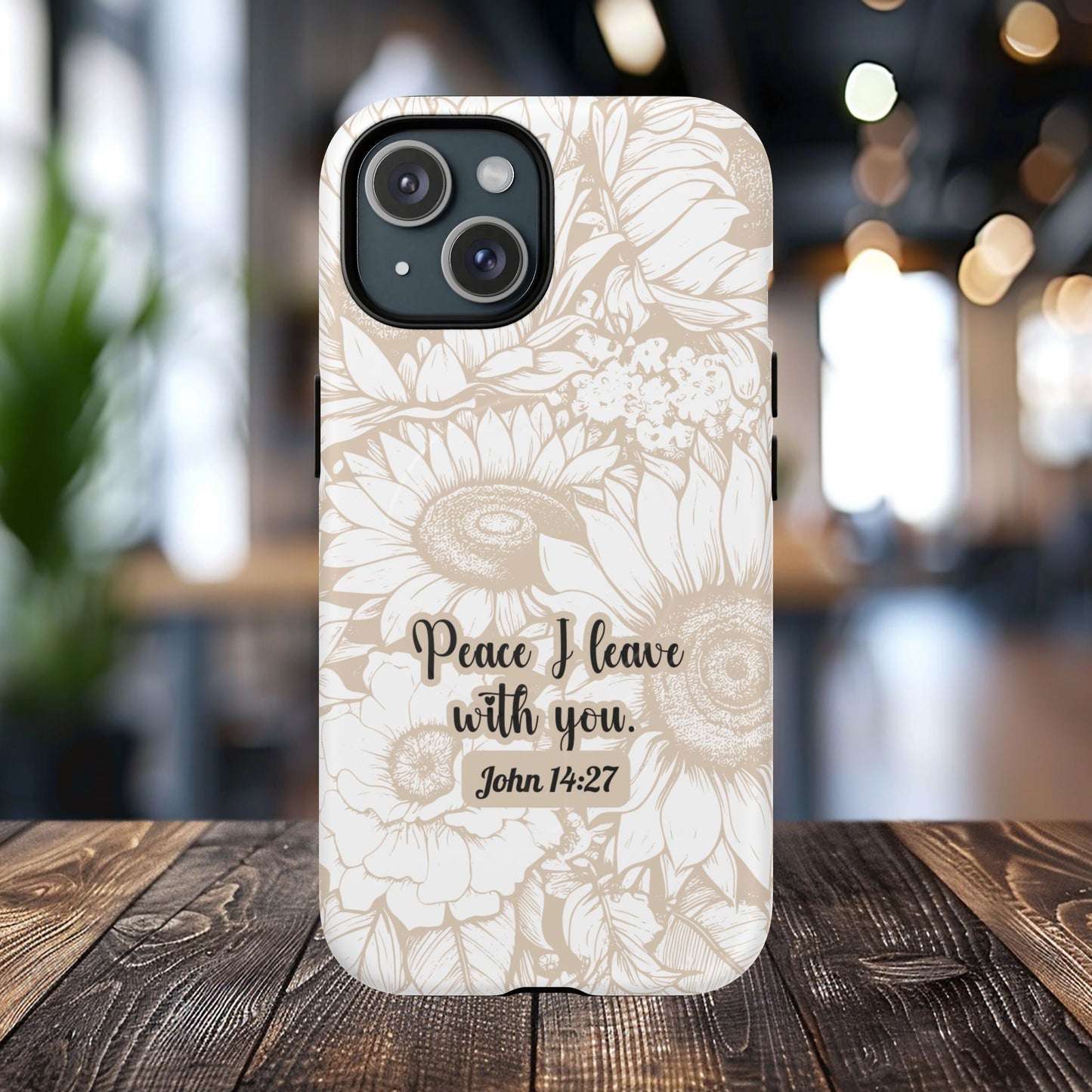 Peace I Leave with You John 14:27,Tough iPhone Magnetic MagSafe® Case Scripture, Sunflower Bible Verse,  iPhone® 13,  14, iPhone 15, iPhone 16, 17, Pro, Pro Max, Plus Cases.