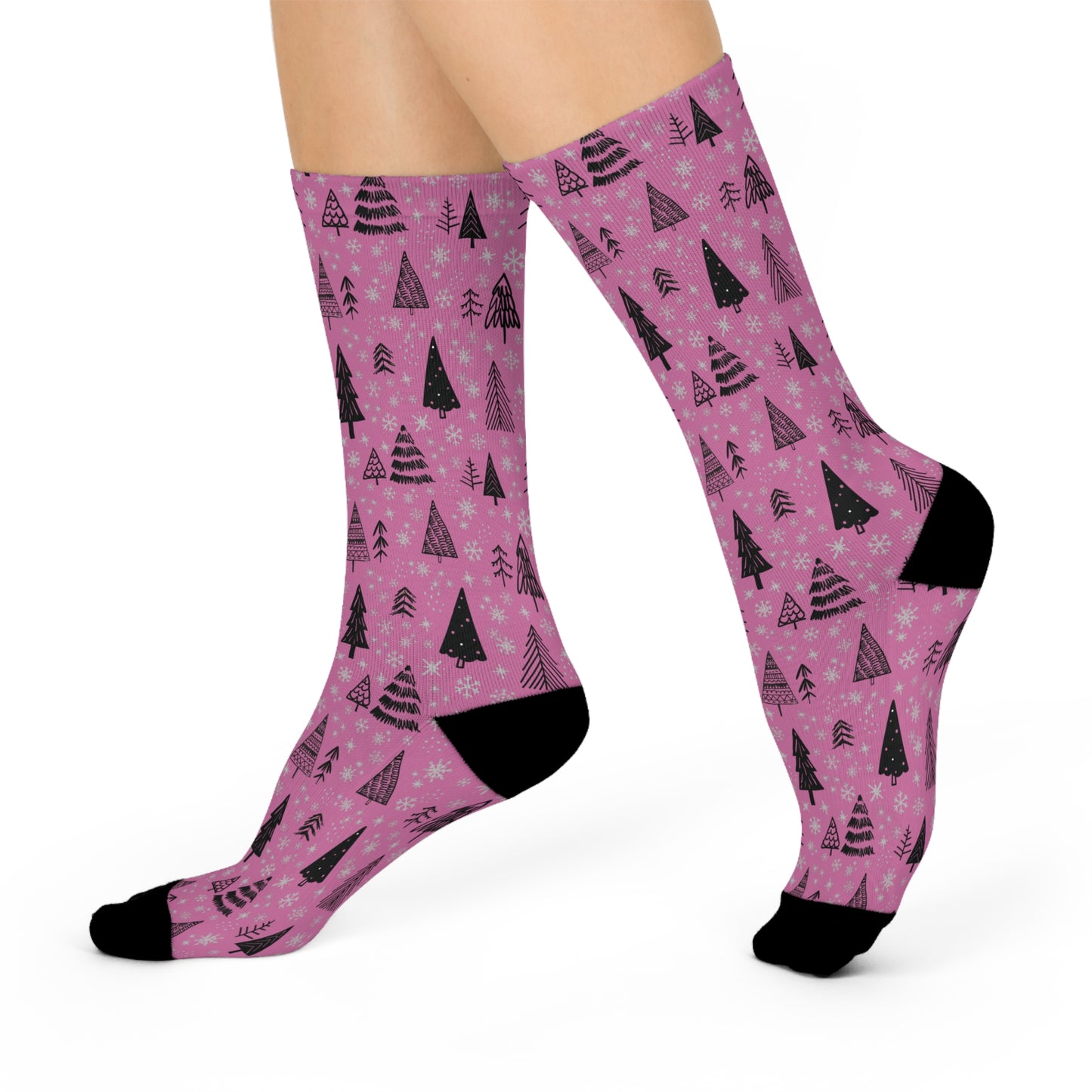 Winter Wonderland Pink Cushioned Crew Socks - Comfortable DTG Print One-Size Style