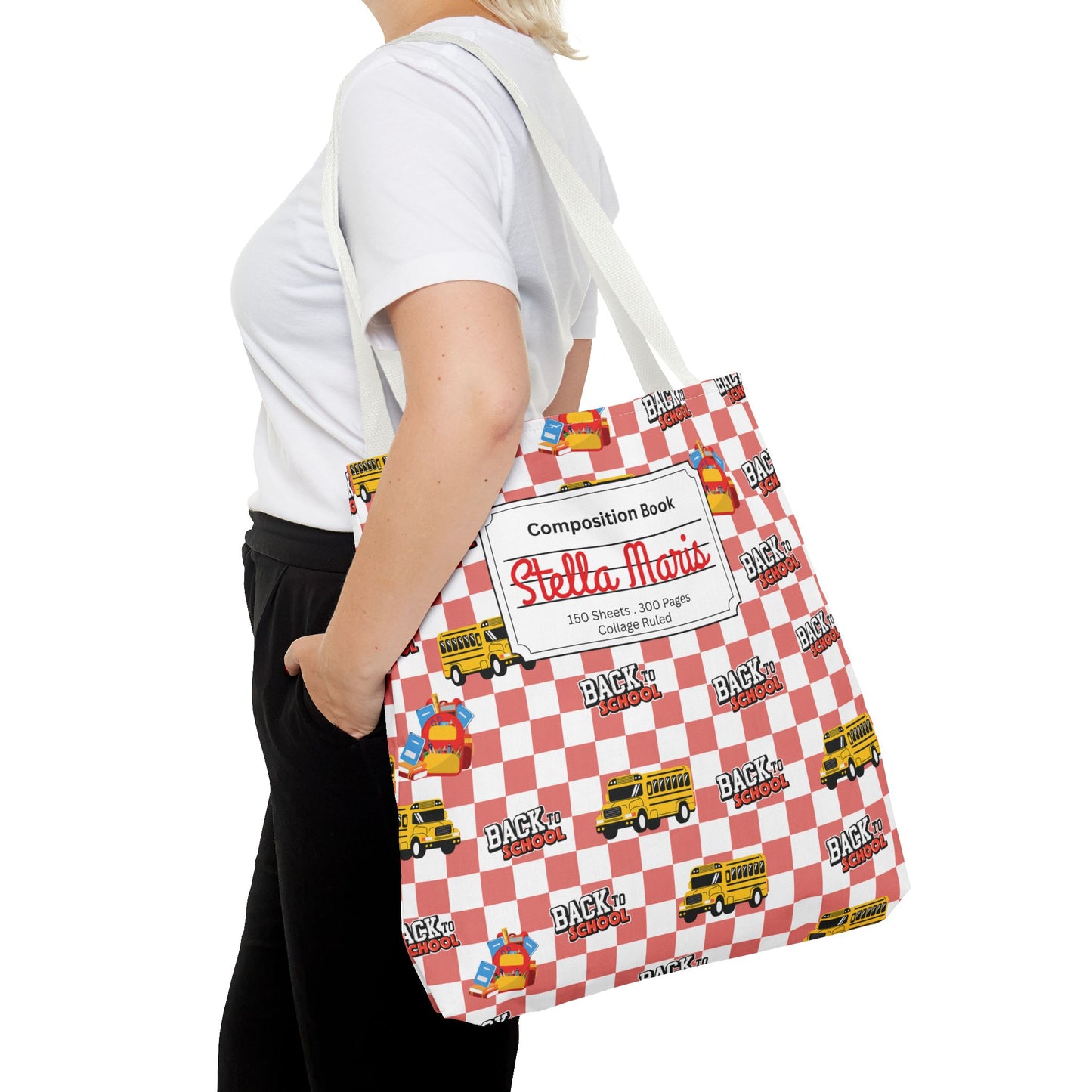 Personalized Red SchoolYard Chic Composition Book Inspired Tote Bag, Back to School Tote, Teacher Gift, Kids Bag, Custom Name Bag, Educational Accessories, Back to School Tote Bag.