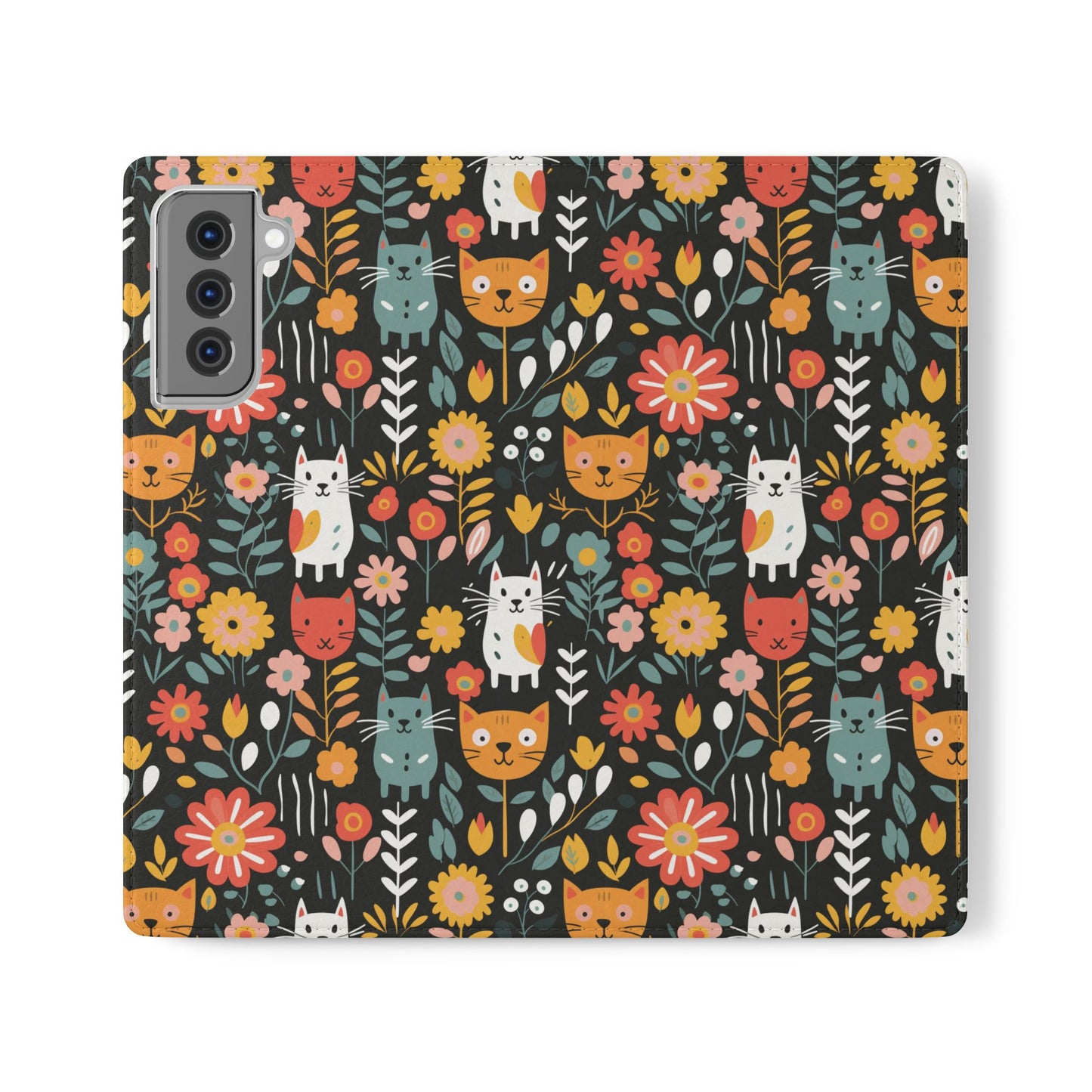 Whimsical Feline Garden iPhone and Samsung Flip Cases