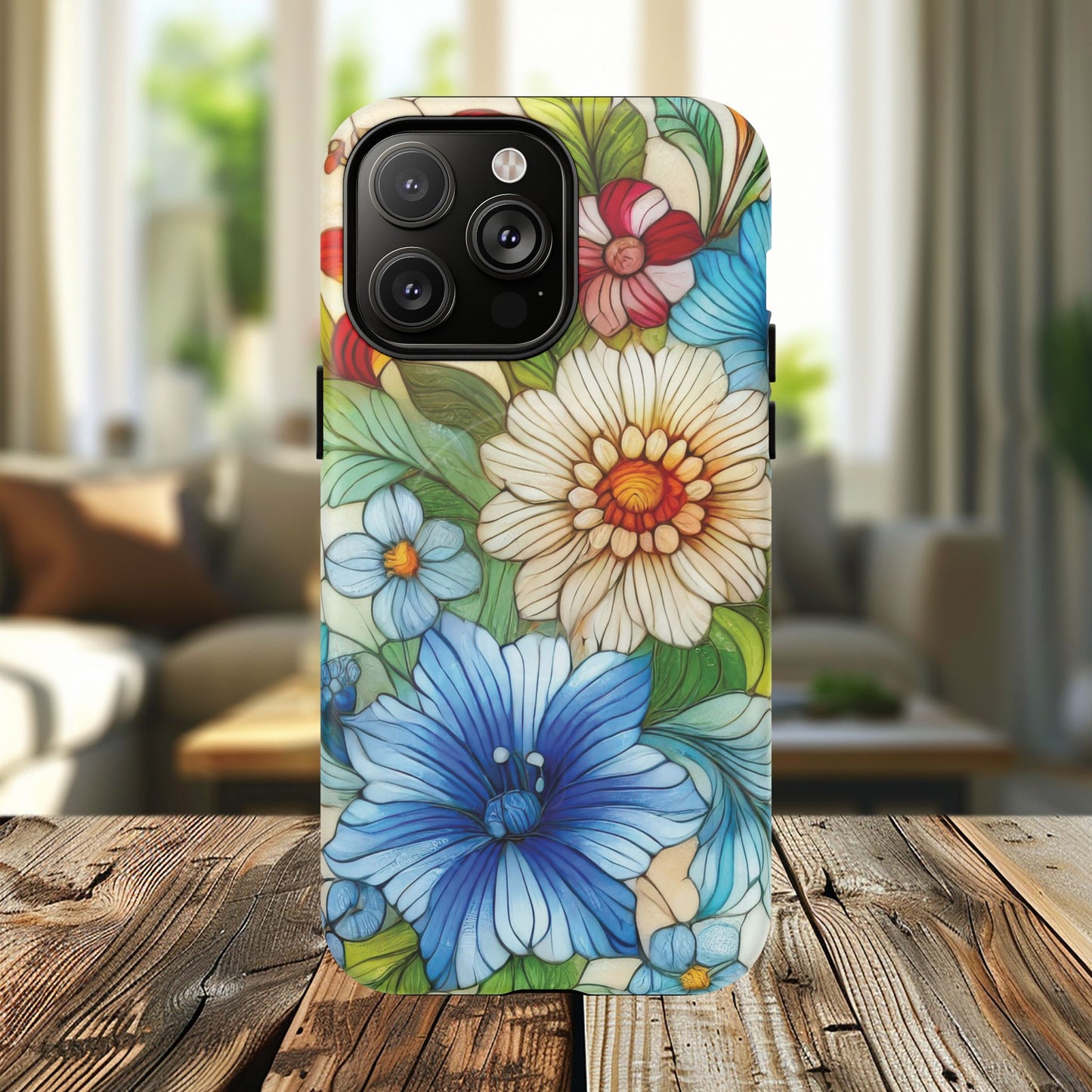 Botanical Radiance Tough iPhone Magnetic Case, Customizable Durable iPhone Cover | Ideal Gift for Nature Lovers, Floral Stained Glass Gift