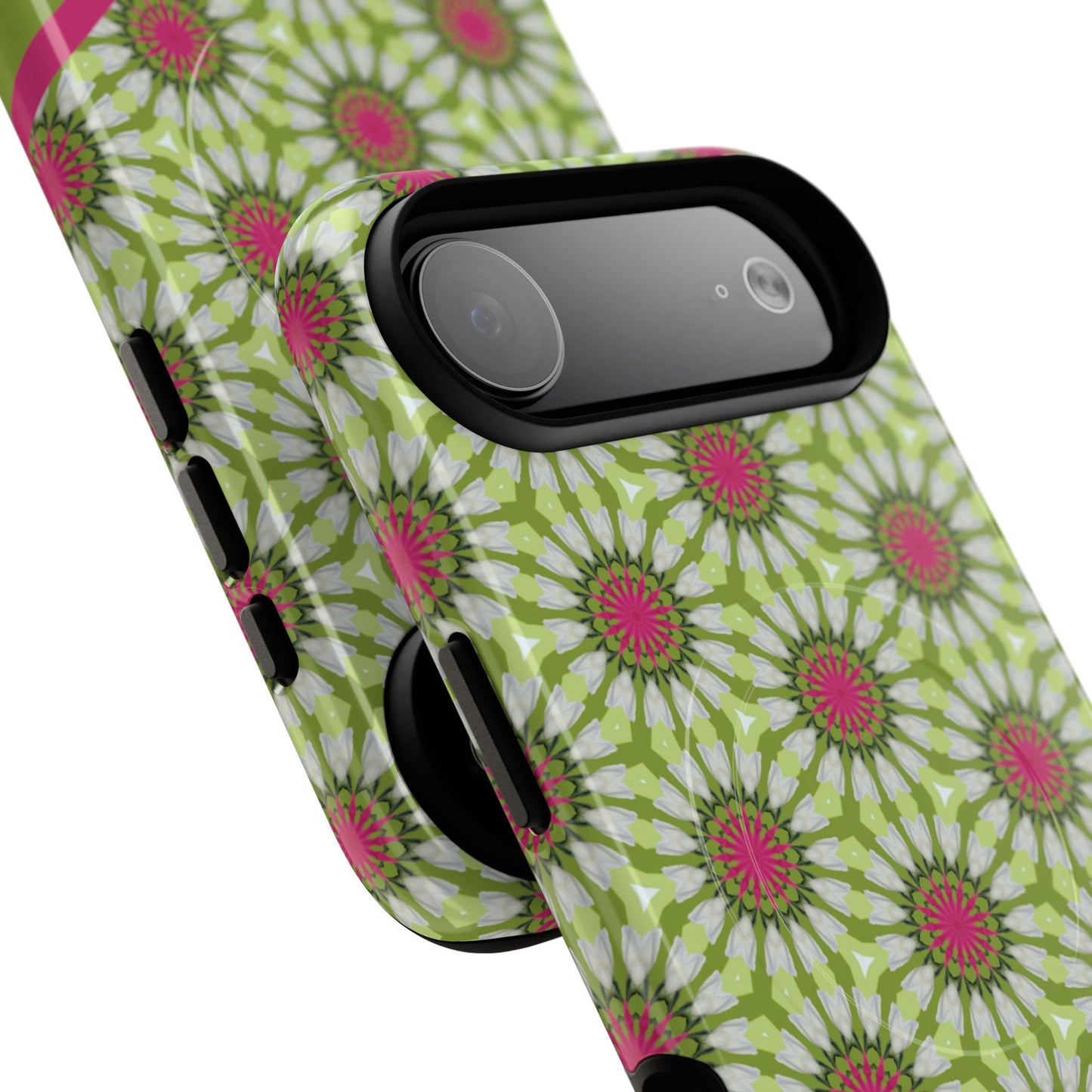 Personalized Meadow Mandala Bloom Vibrant Flower  — Green & Pink Geometric Daisy Design